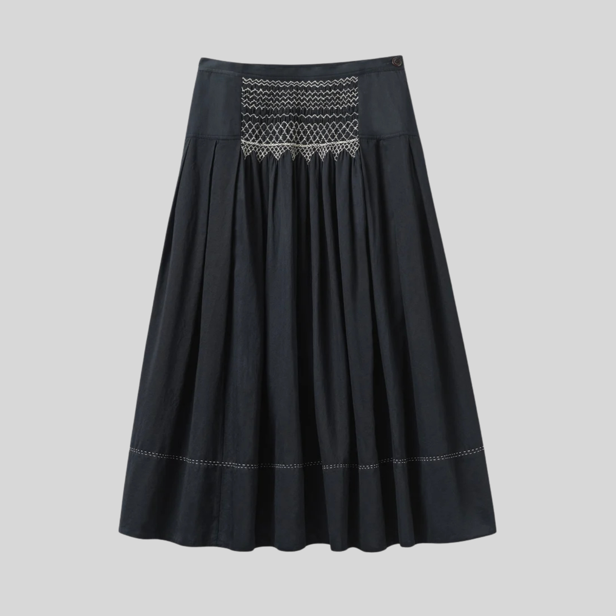 Cotton Satin Smocked Skirt - Women's