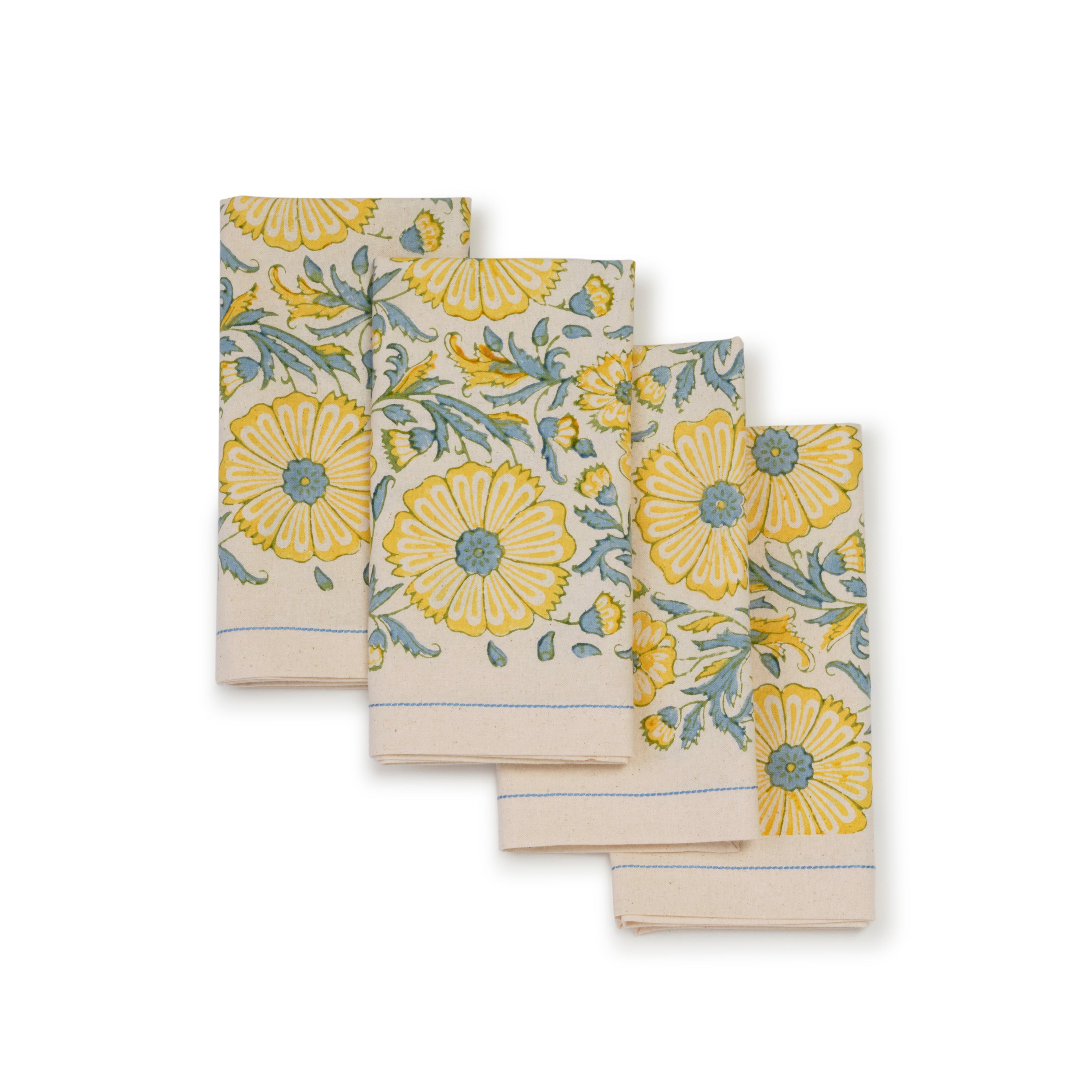 Hand Block Printed Cotton Napkins, Set of 4 | 18" × 18" | Fair Trade | Bloom