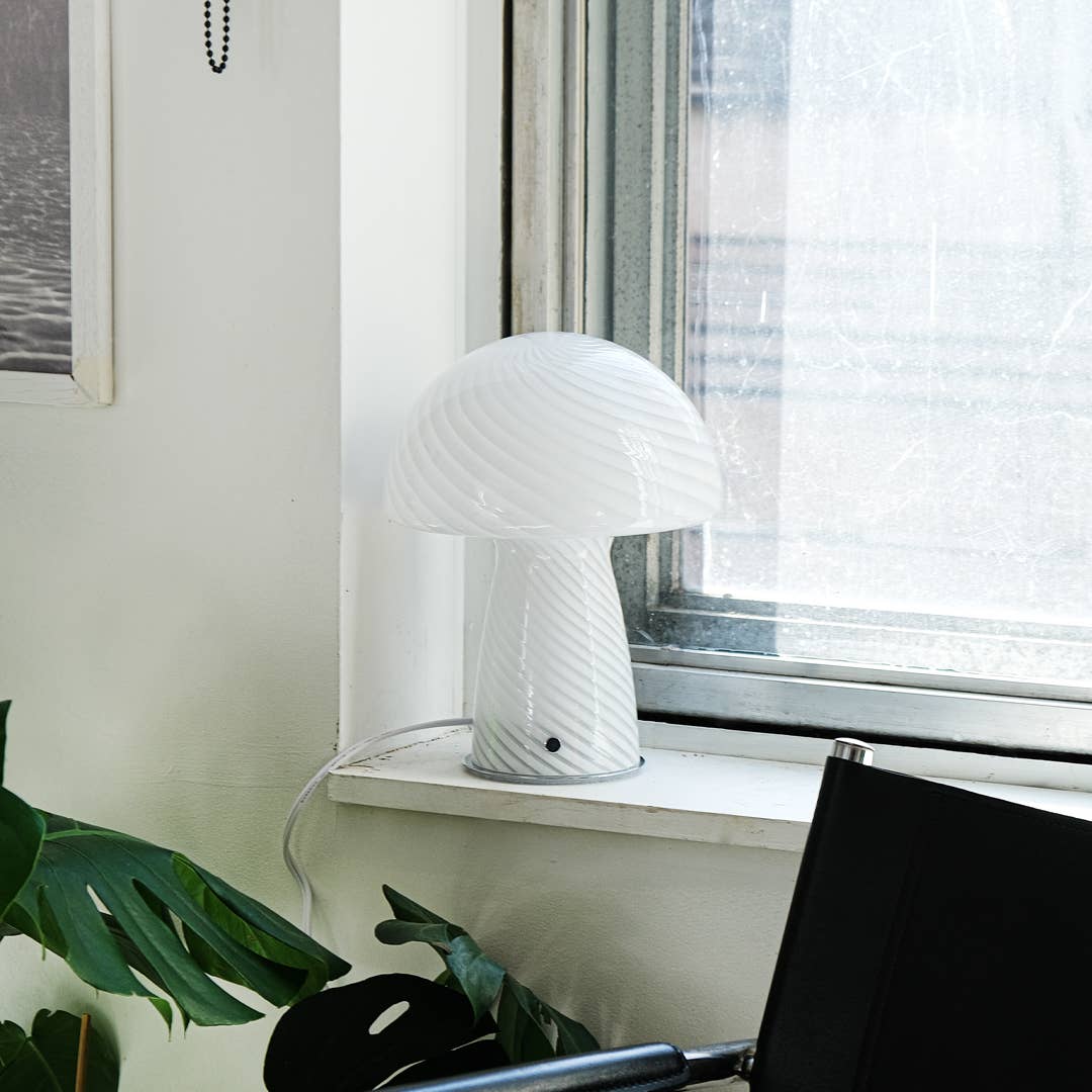 Large Glass Mushroom Lamp, White Close Top