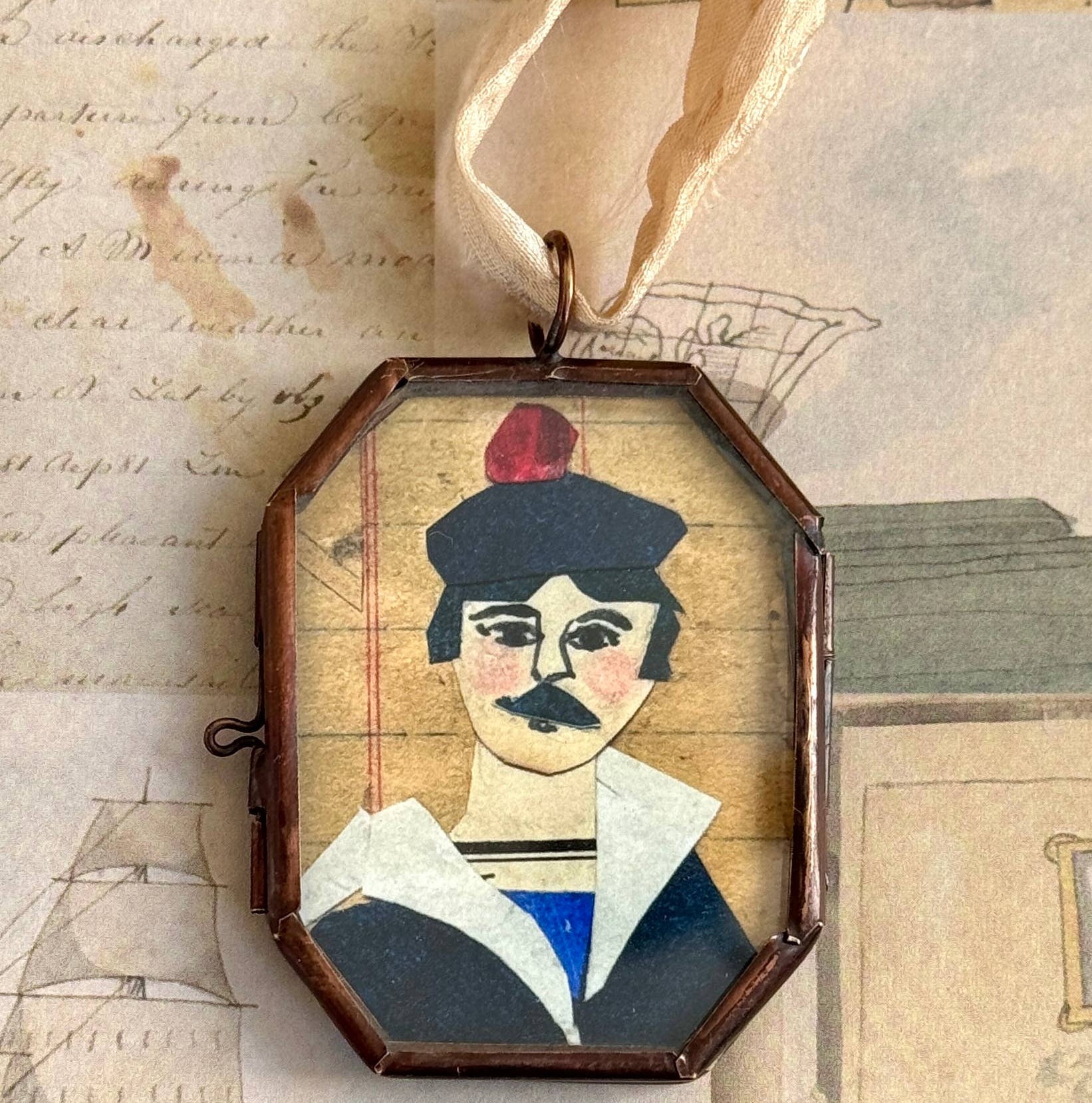 Salty Sailor ~ Art Locket Ornament Nautical Handmade 