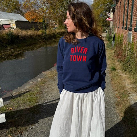 River Town Crewneck Sweatshirt with felt Stitched Letters