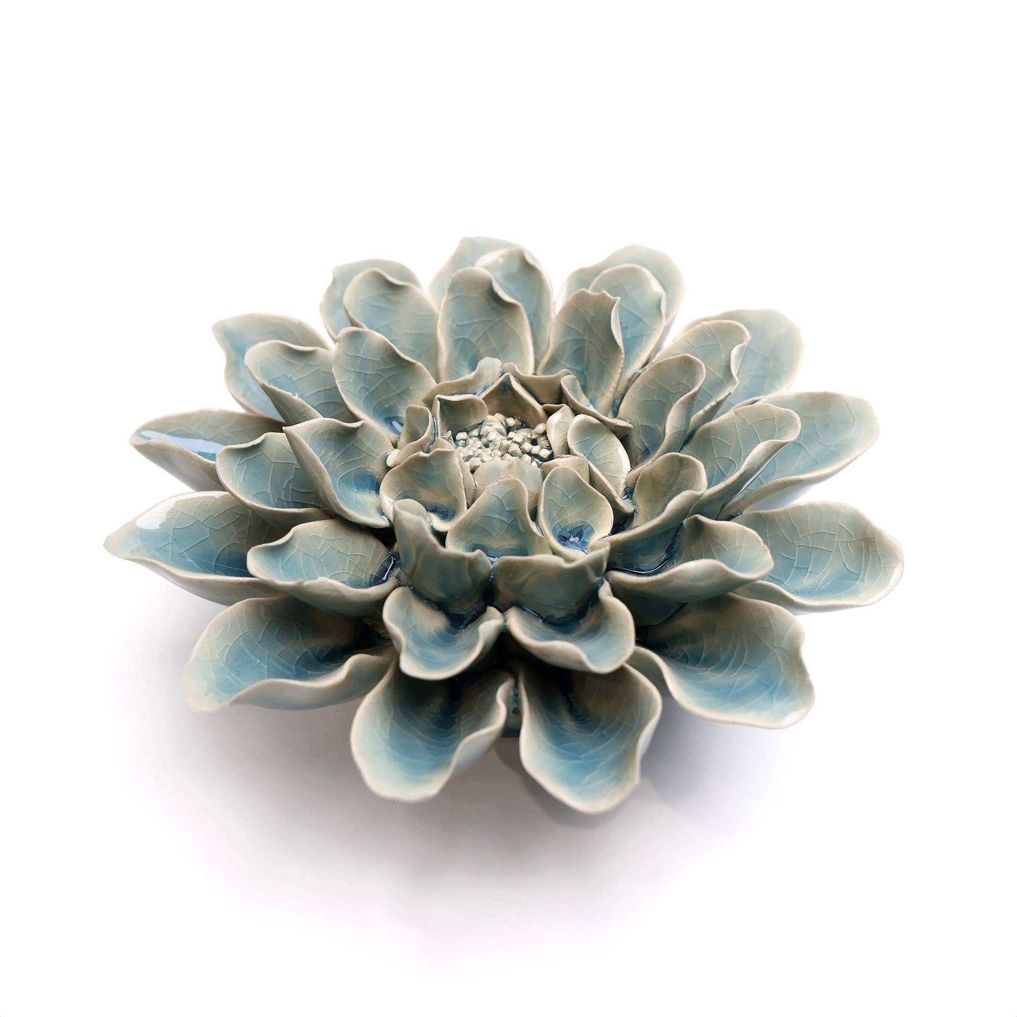 English Garden Ceramic Flower Wall Art Teal Dinner Plate Dahlia