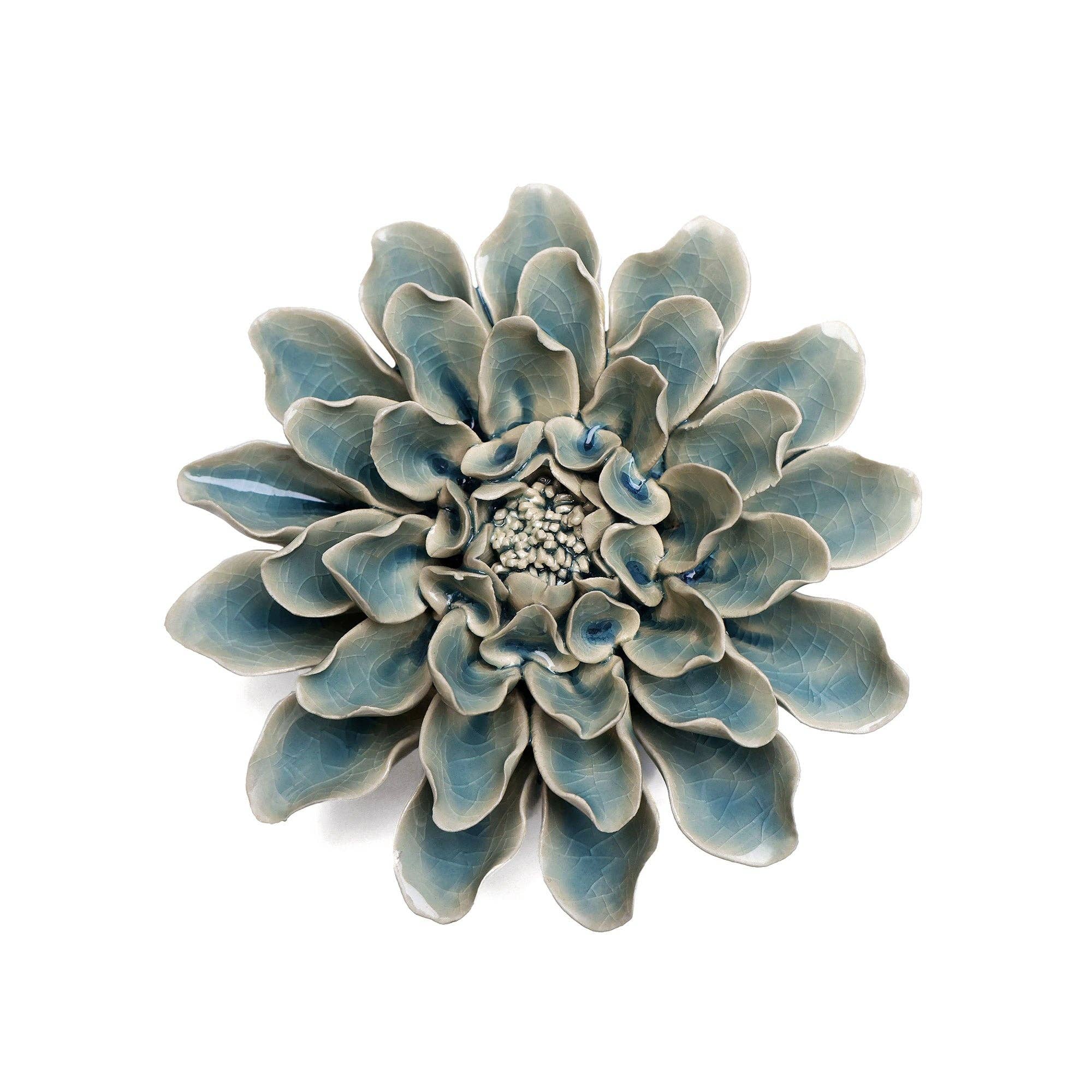 English Garden Ceramic Flower Wall Art Teal Dinner Plate Dahlia