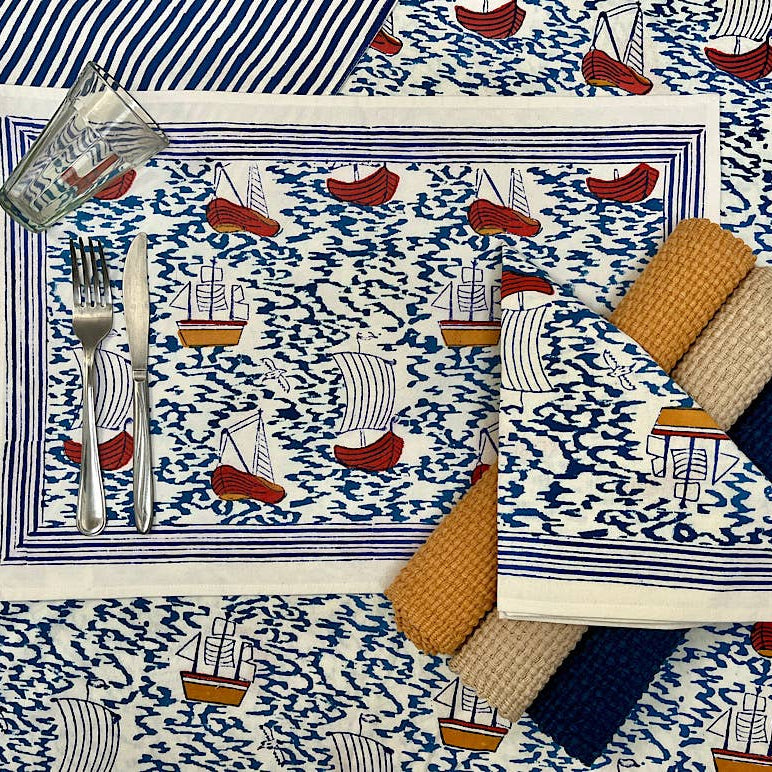 Napkins Harbor Boat Blue