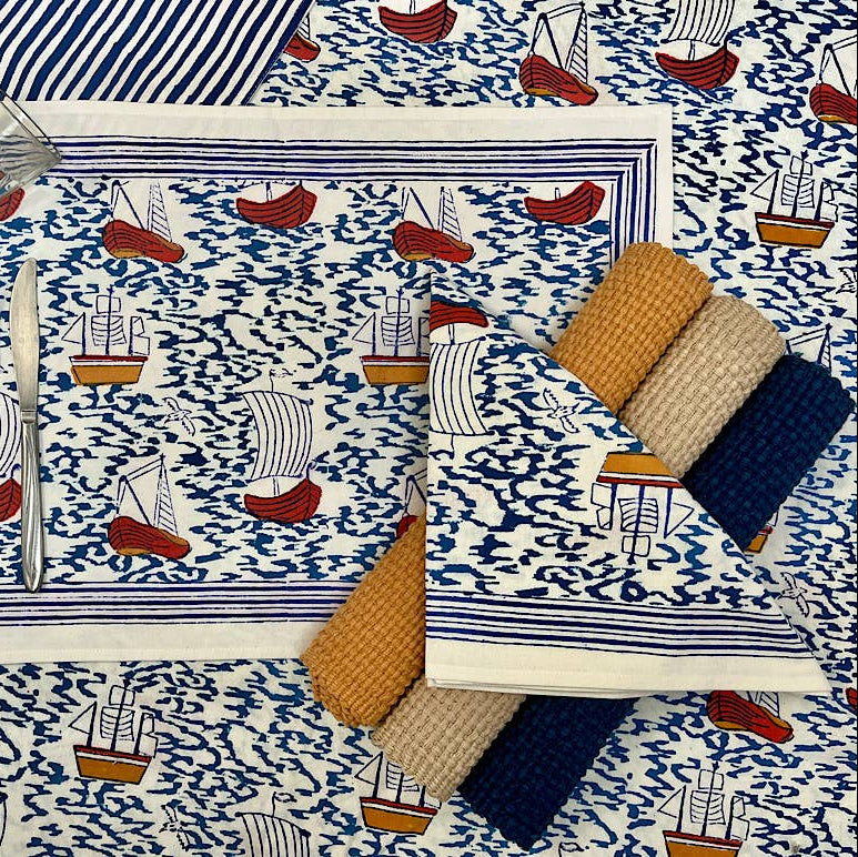 Tablecloth 60X60 Harbor Boat Blue