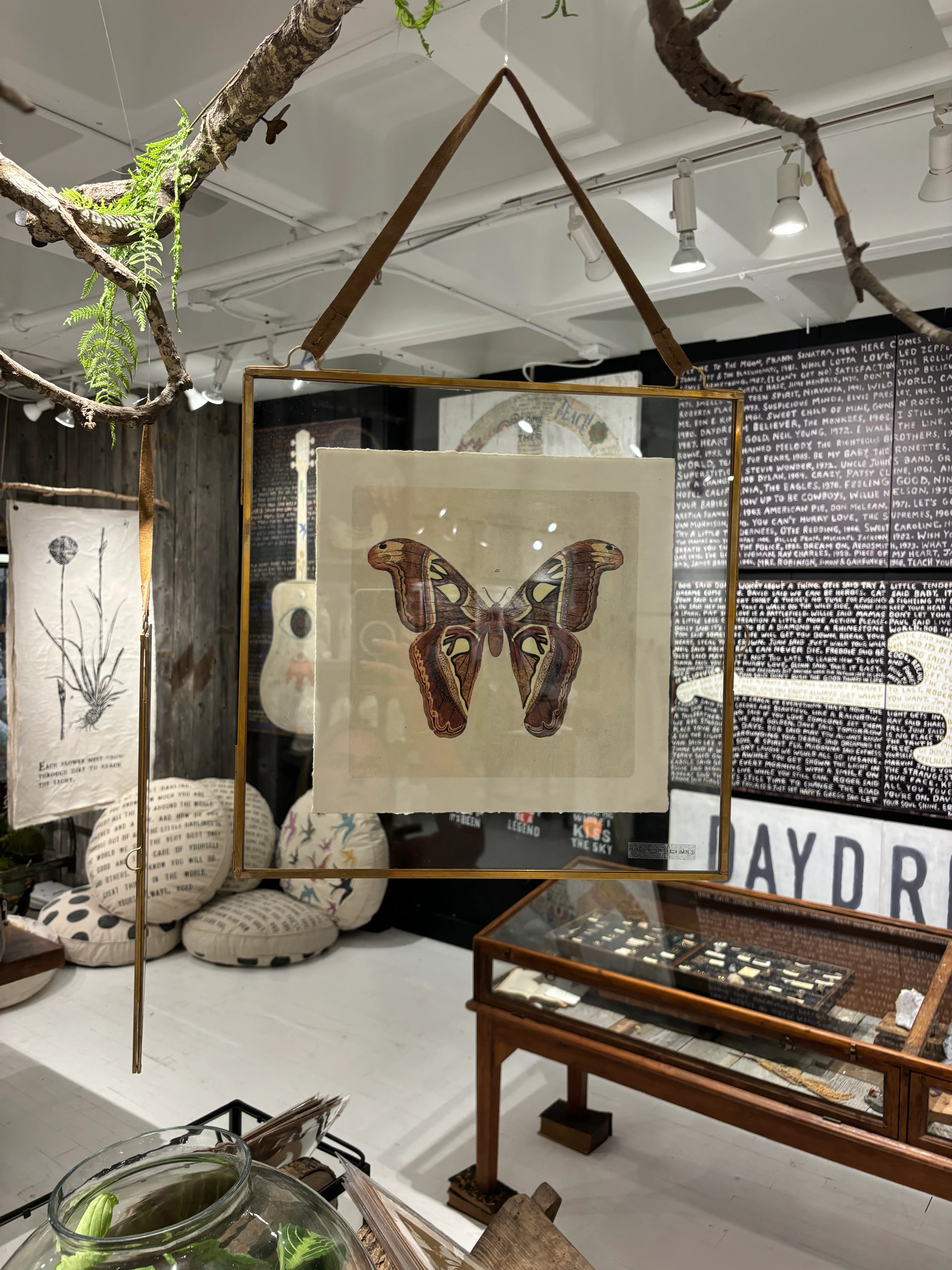 Hanging Glass and Brass Picture Frame with Suede - 10 x 10