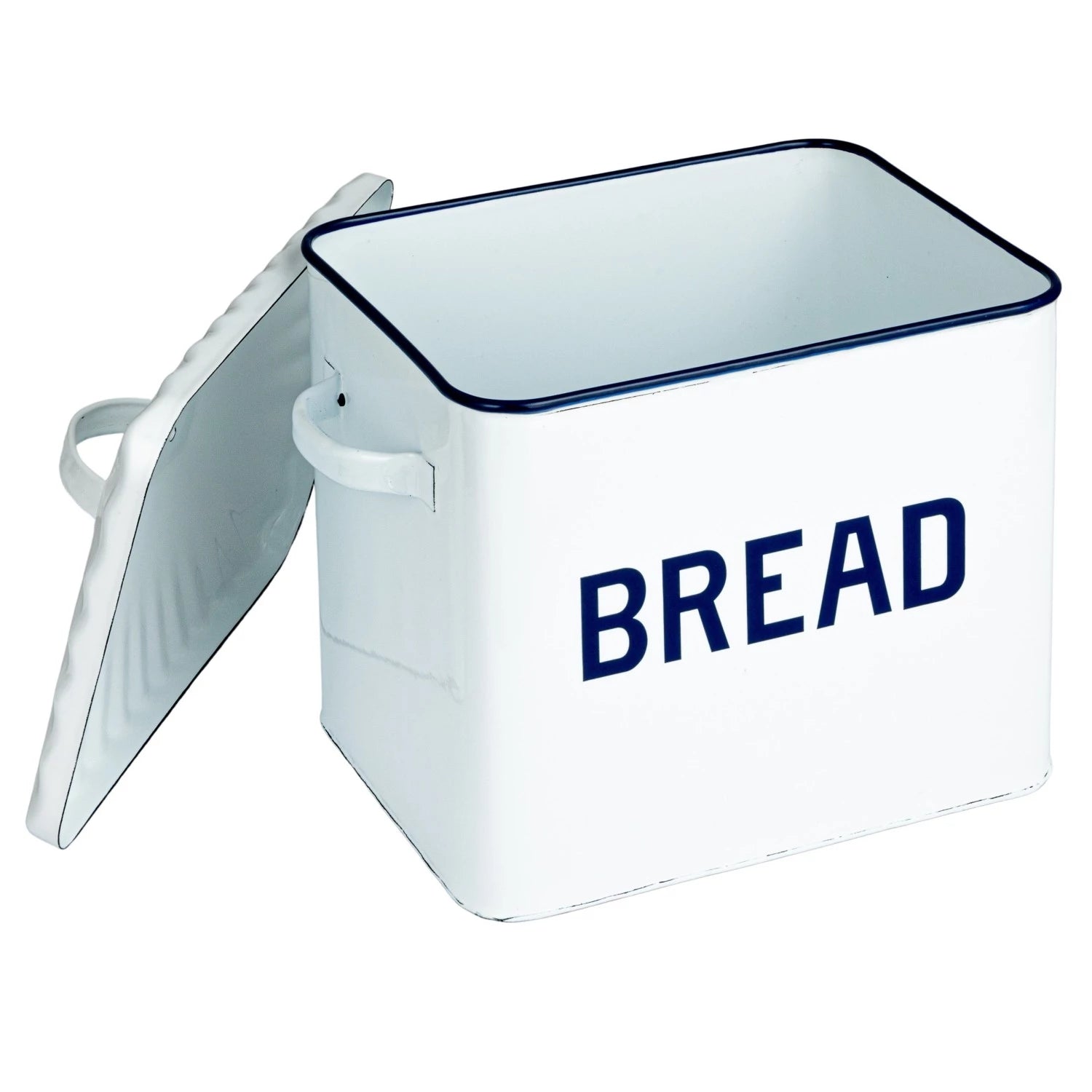 Enameled Metal Bread Box with Lid and Handles