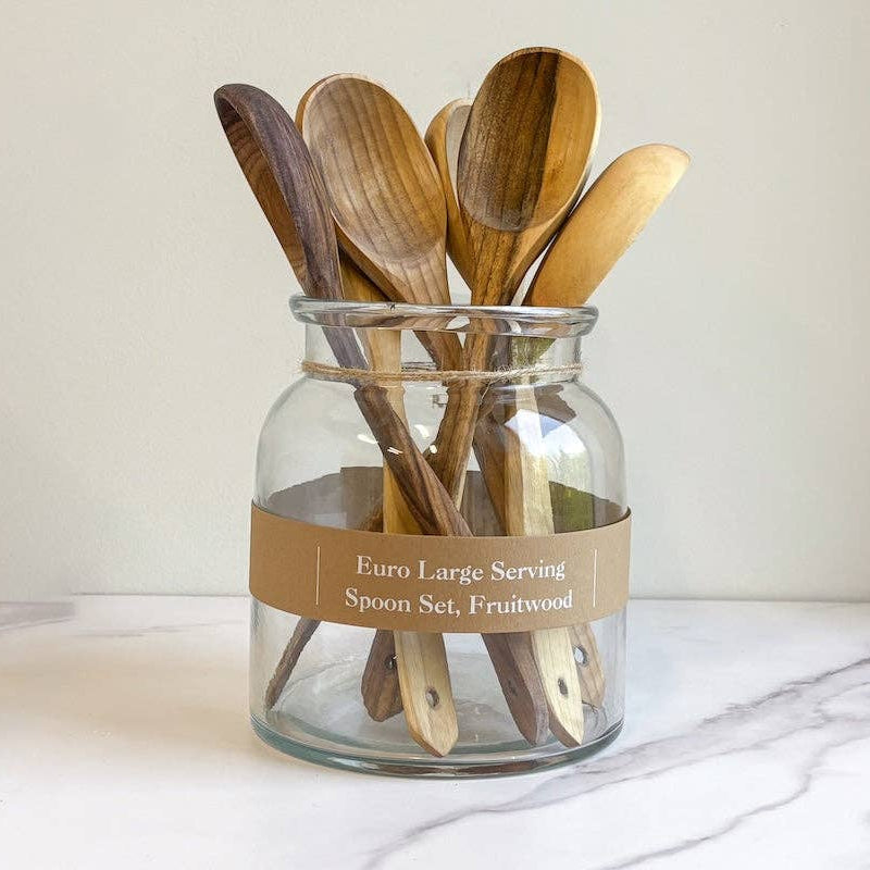 Euro Large Serving Spoon Set, Fruitwood