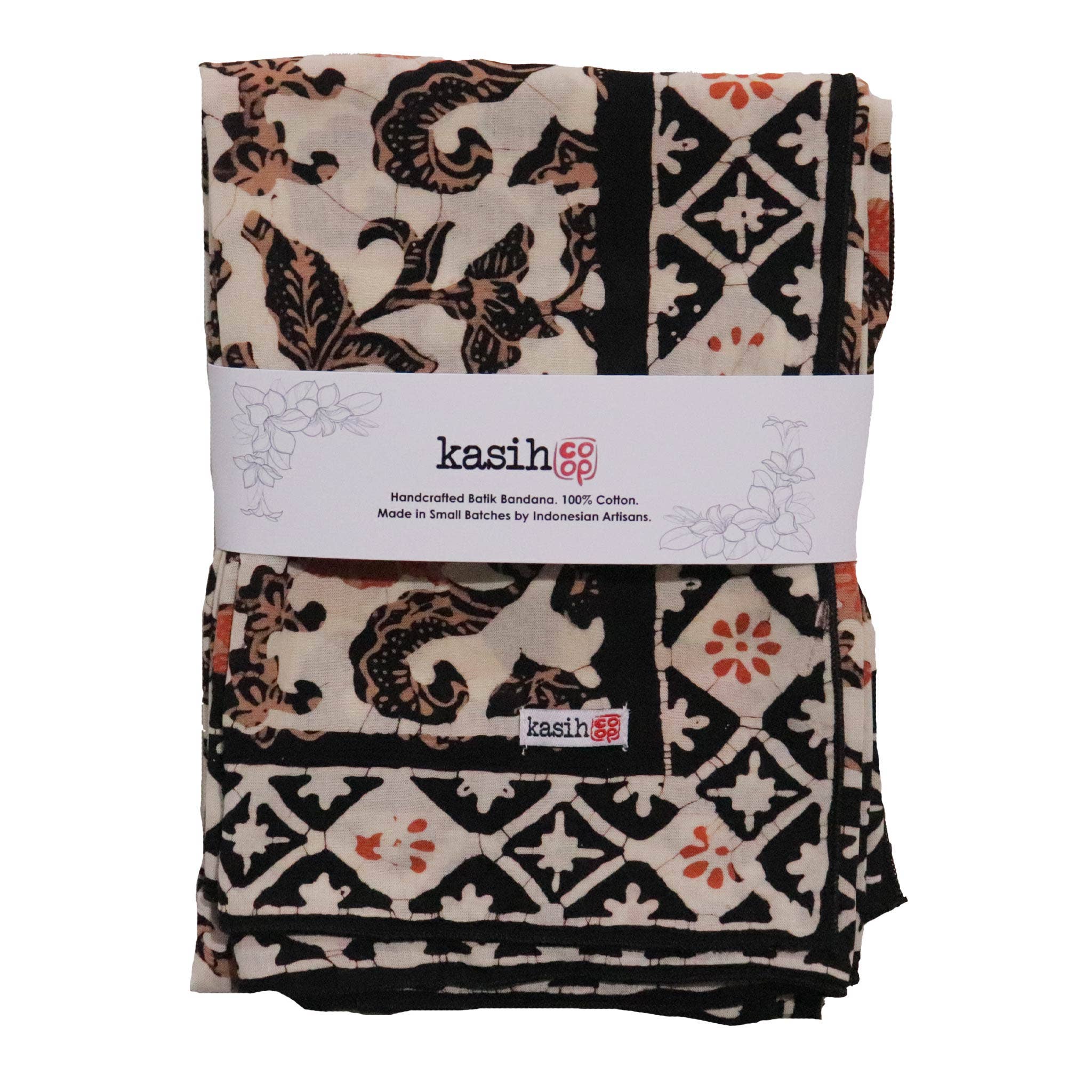 Hand Dyed Batik Bandana, 100% Soft Cotton, Citrus Noir