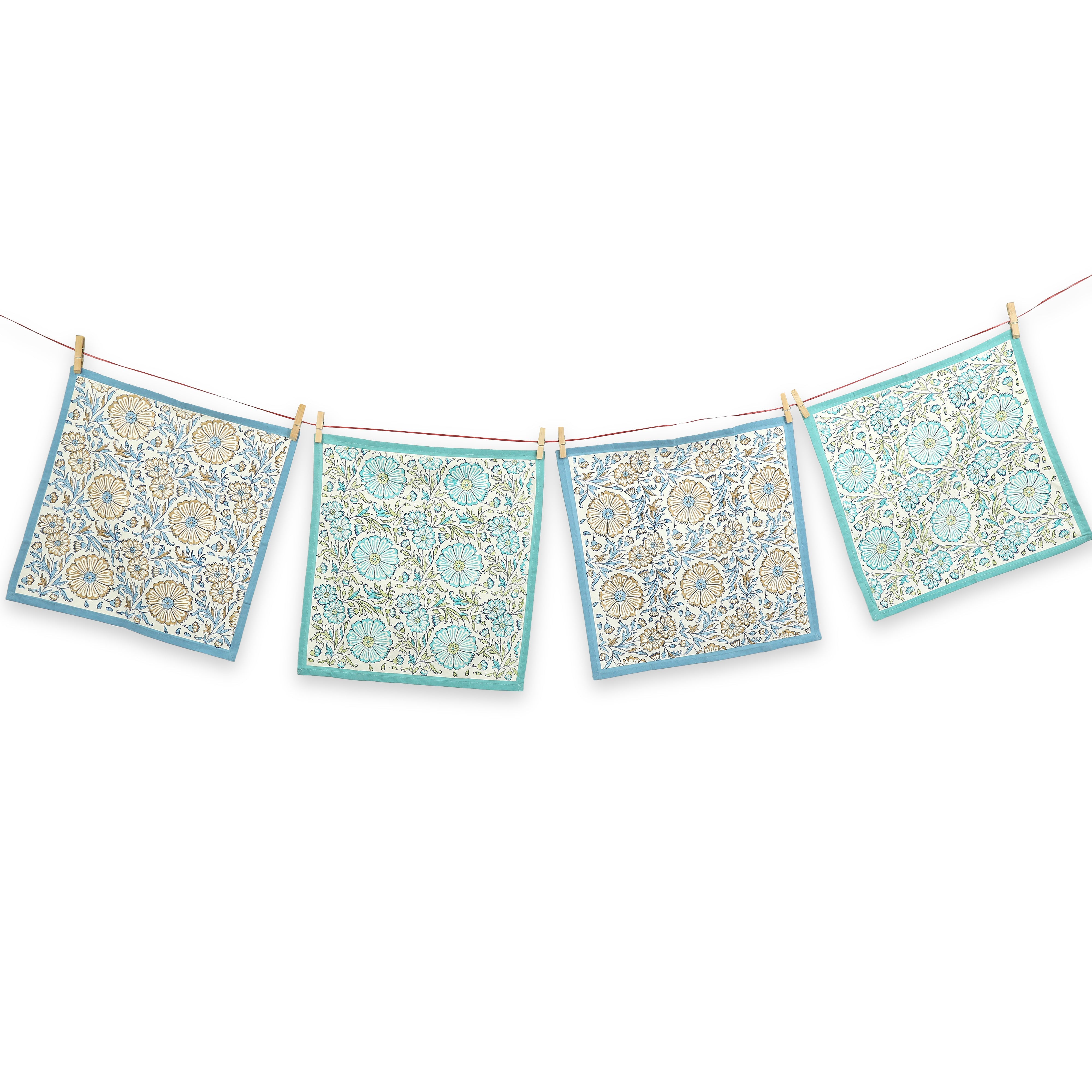 Hand Block Printed Cotton Napkins, Set of 4 | 18" × 18" | Fair Trade | Bloom
