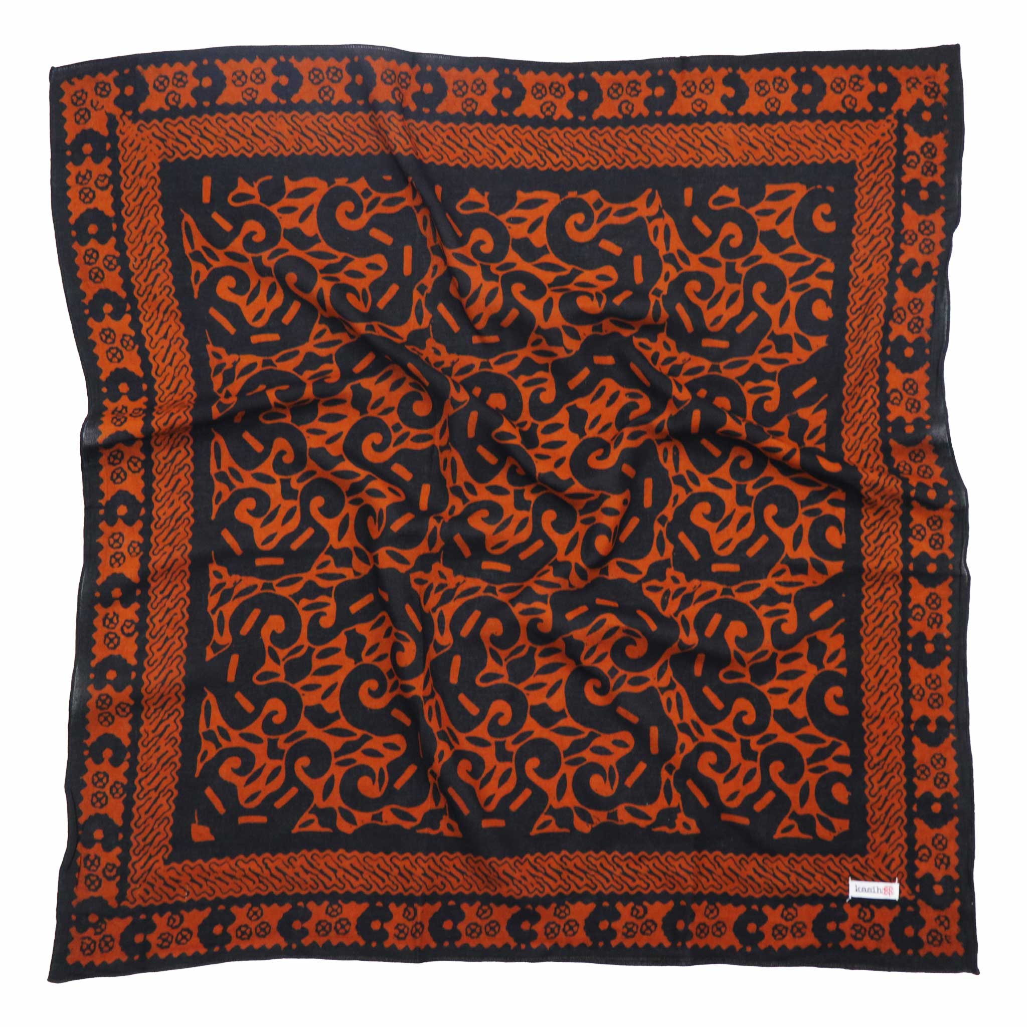 Hand Dyed Batik Bandana, 100% Soft Cotton, Panther Paws, Black, Brown, Orange