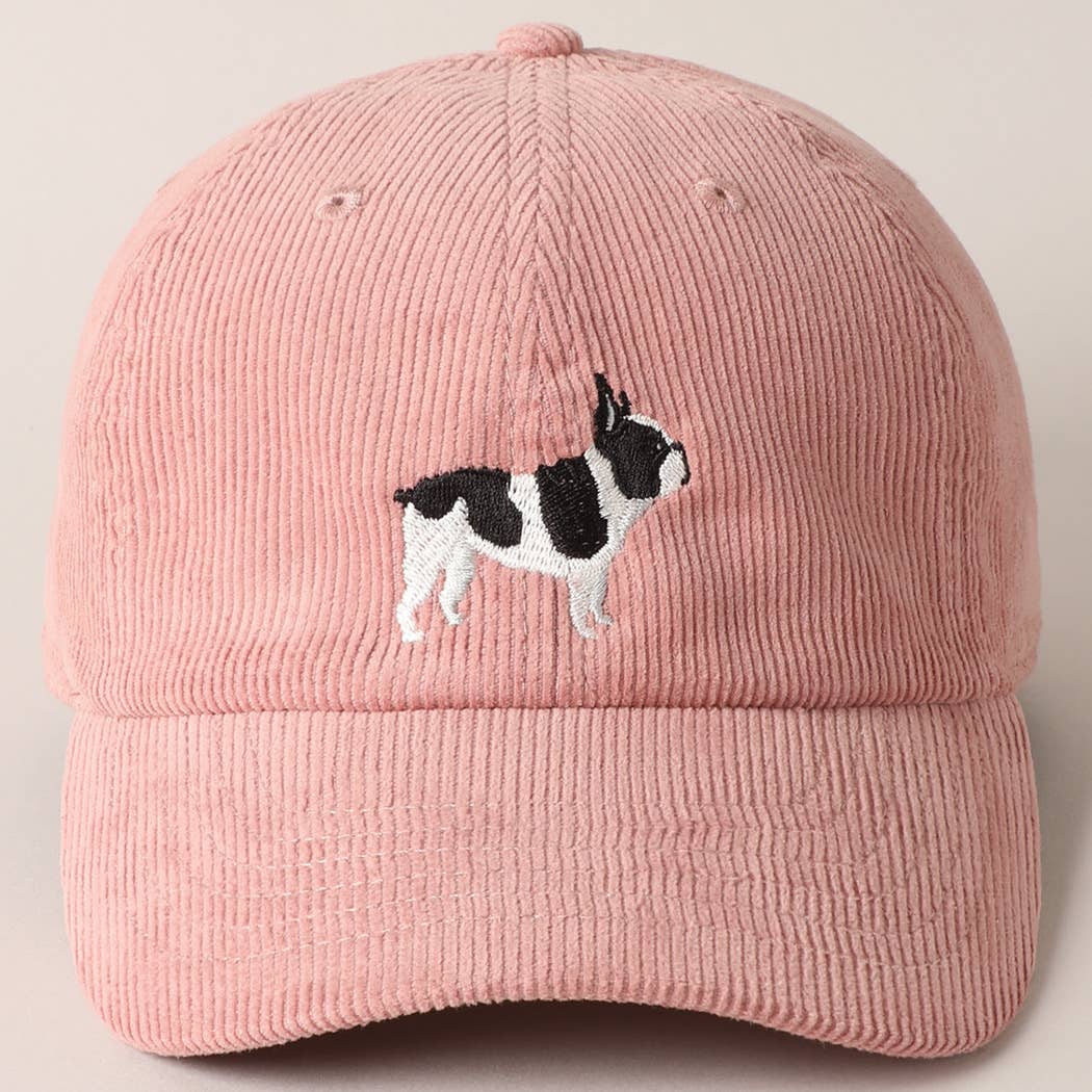 French Bulldog Embroidered Corduroy Baseball Cap