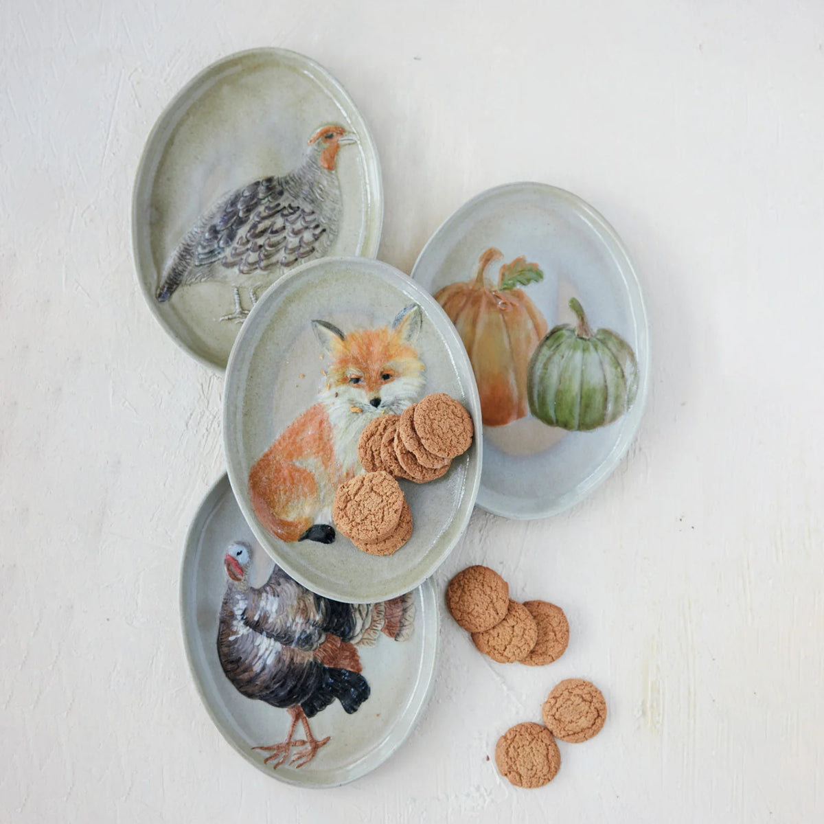 Stoneware platter with Autumnal Animal