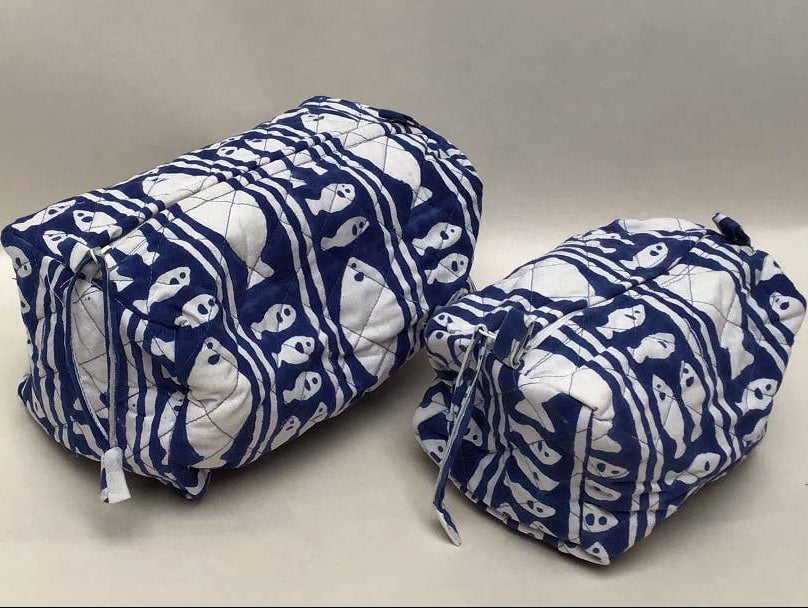 Striped Fish Blue Medium Cosmetic Bag