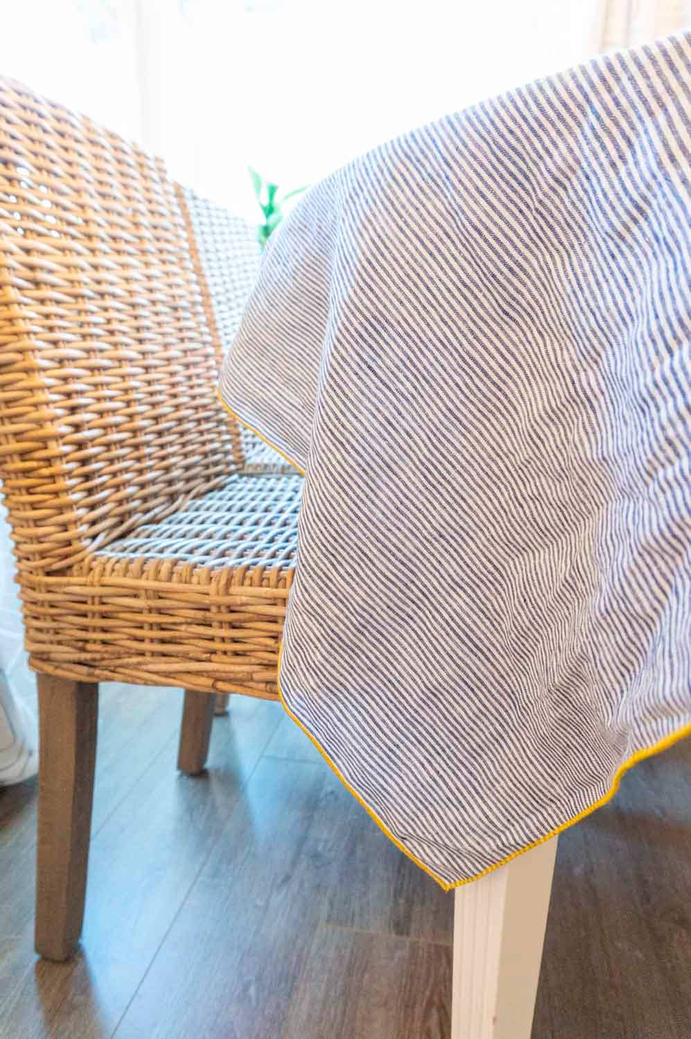 100% Linen - Blue French Pinstripe Tablecloth