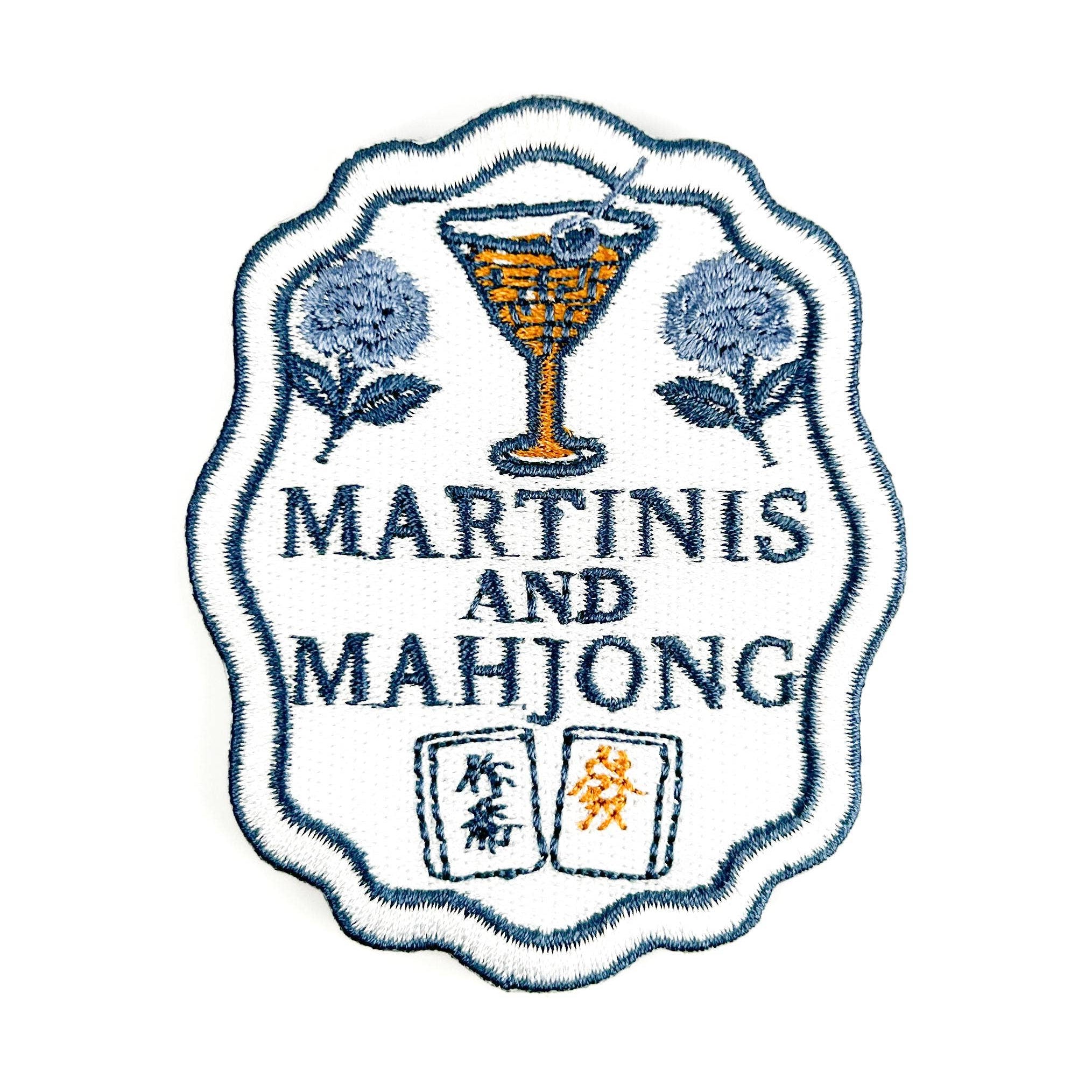 Martinis and Mahjong Patch Embroidered Iron-On Game Night