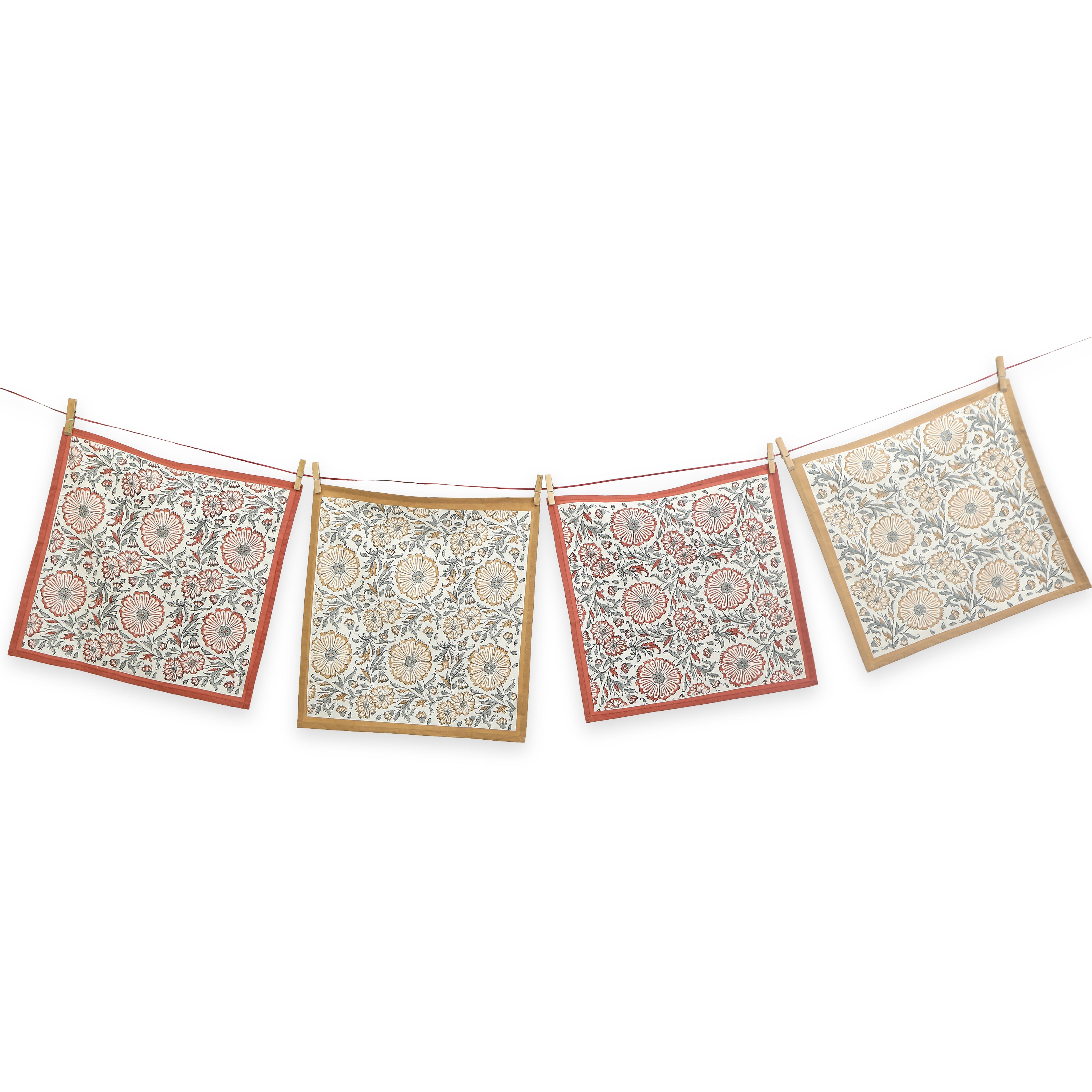 Hand Block Printed Cotton Napkins, Set of 4 | 18" × 18" | Fair Trade | Bloom