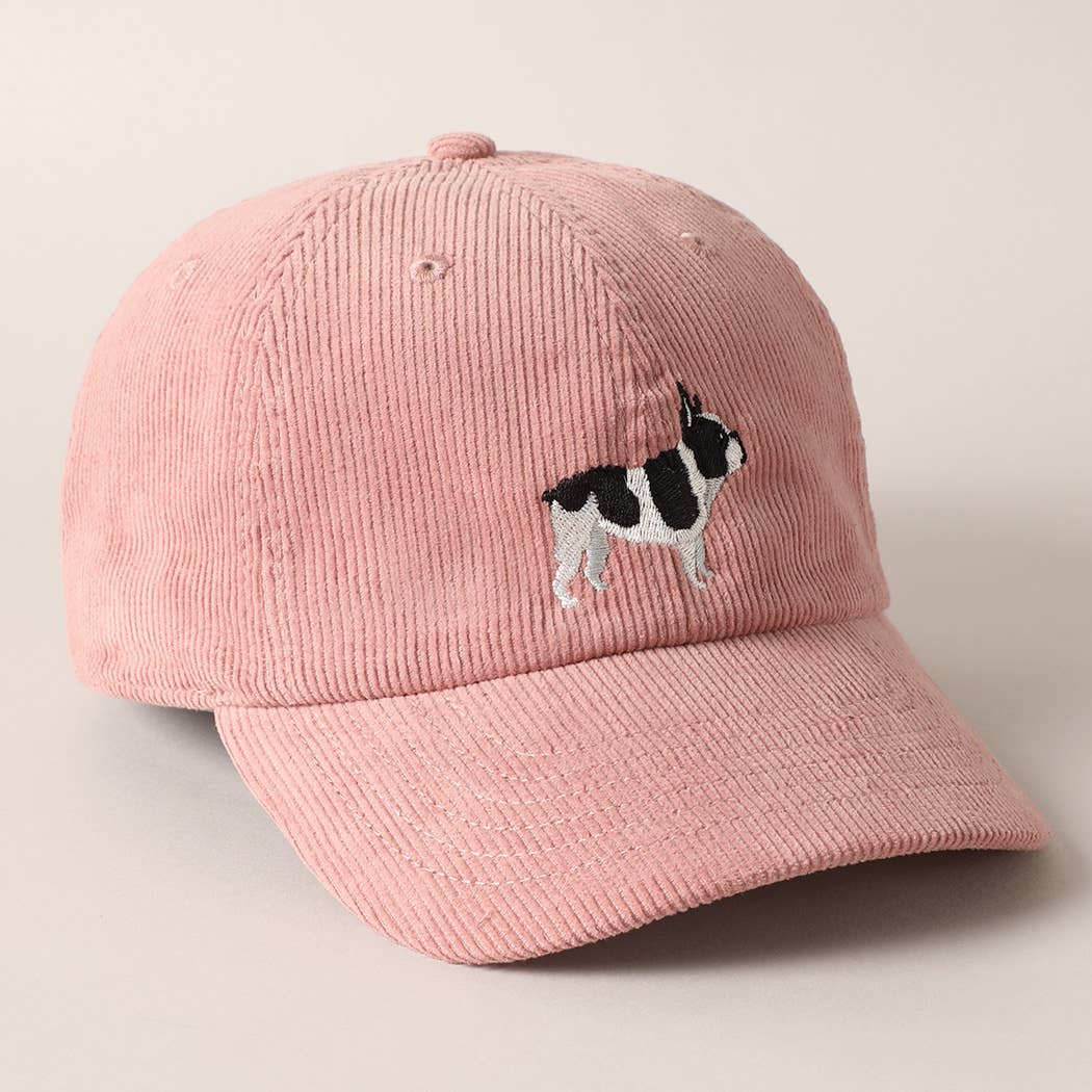 French Bulldog Embroidered Corduroy Baseball Cap