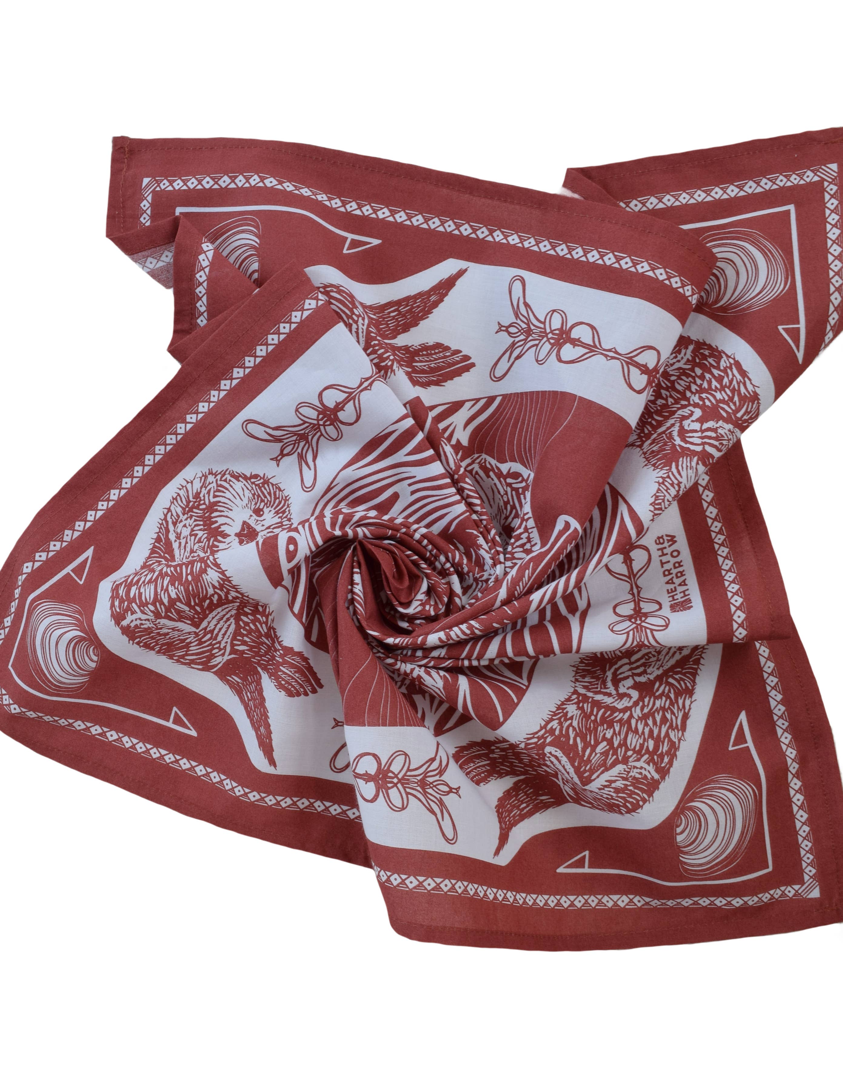 Otter Bandana - 100% Cotton - Cute Animal Hanky - Brick Red