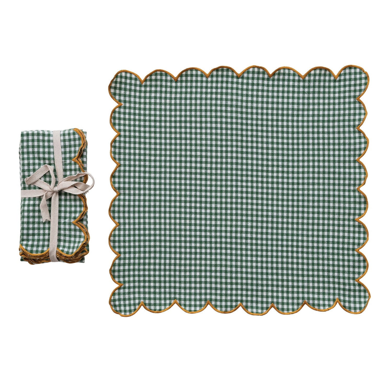 Cotton Scalloped Napkins with Stitched Edge, Set of 4