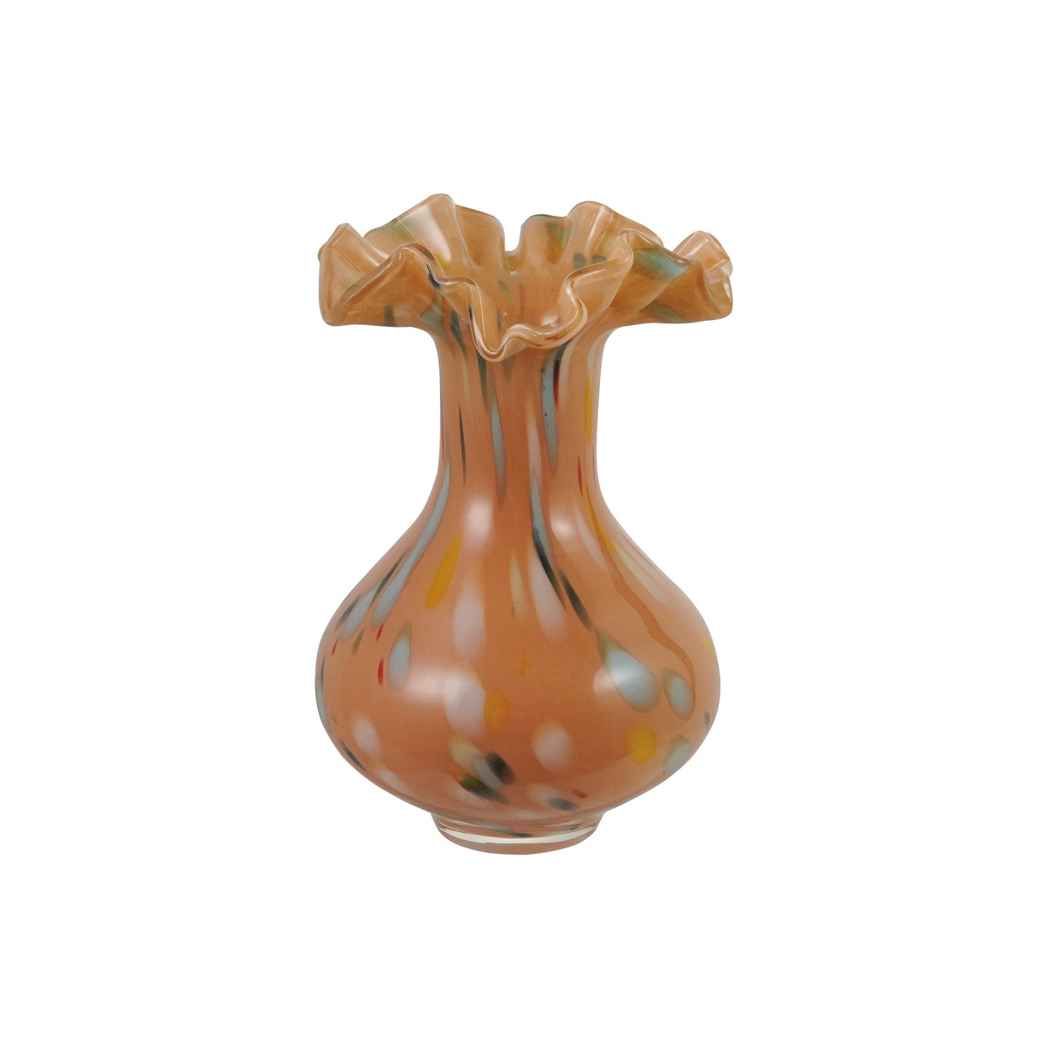 Hand Blown Art Glass Ruffled Vase