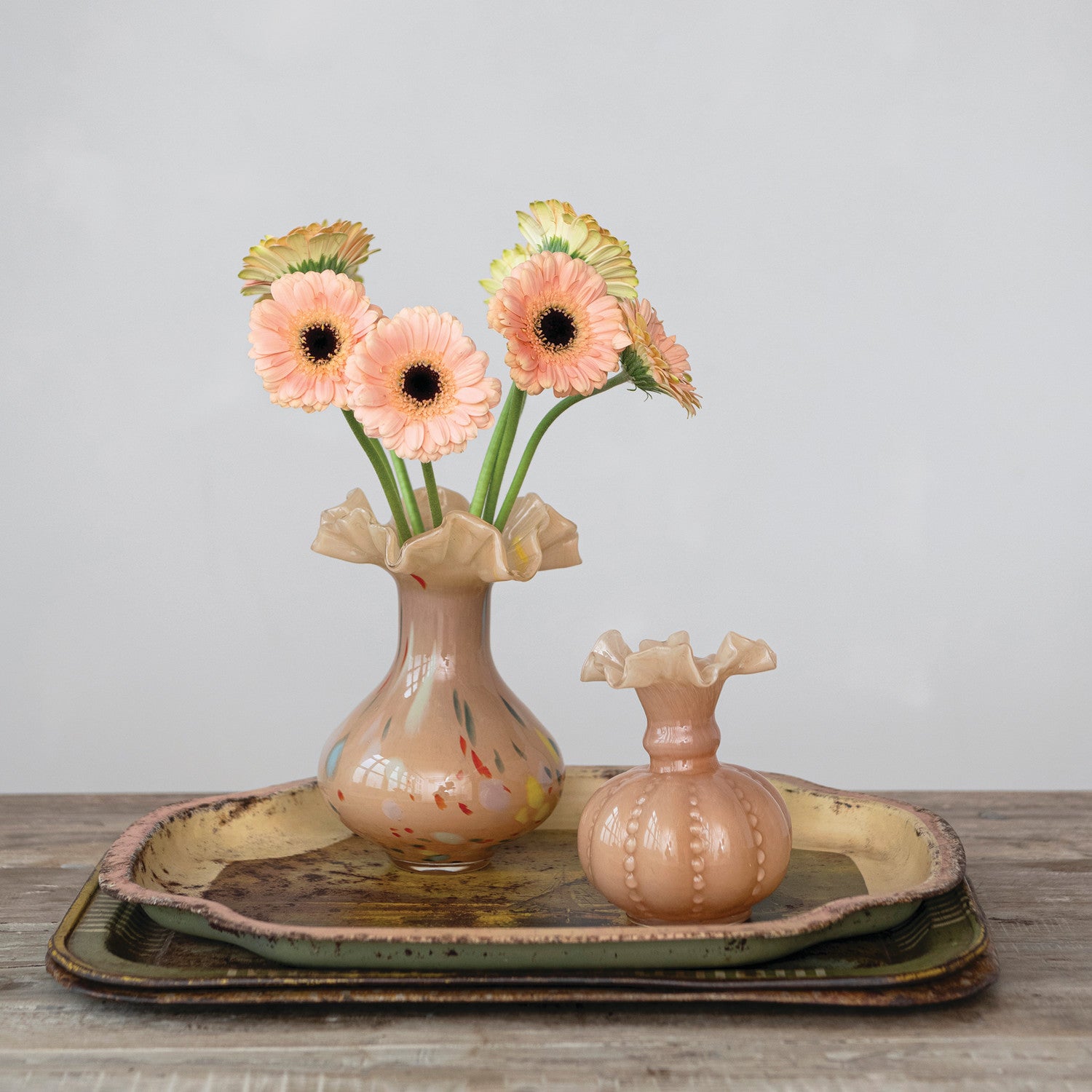 Hand Blown Art Glass Ruffled Vase