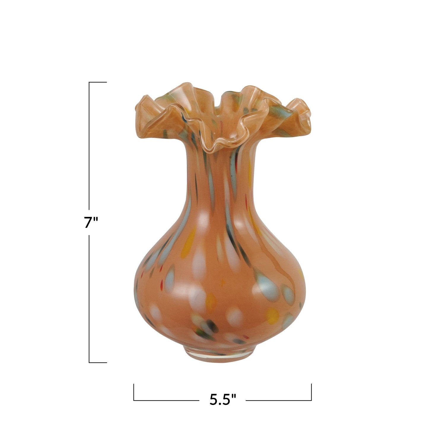 Hand Blown Art Glass Ruffled Vase
