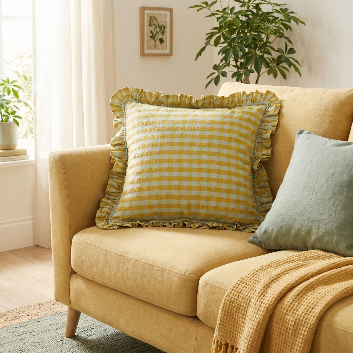 Cotton Pillow with Check Pattern