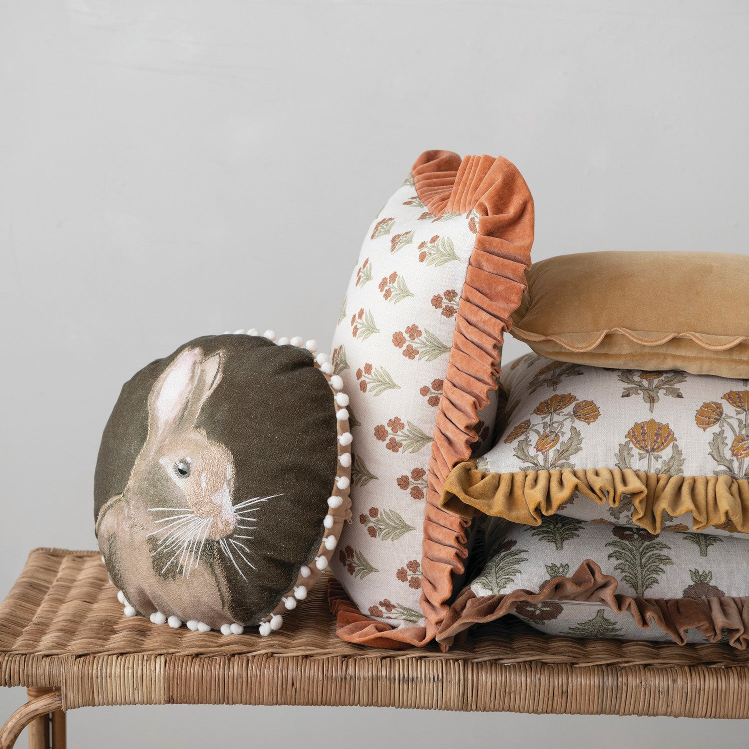 18" Square Cotton Slub Printed Pillow