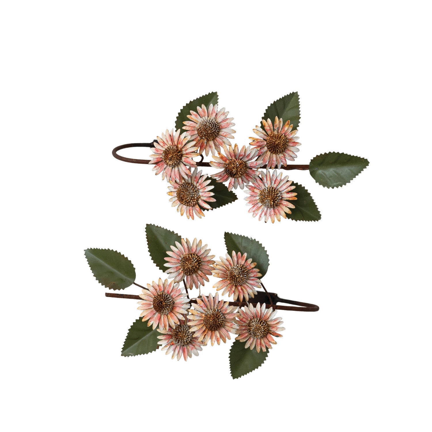 Metal Toleware Curtain Tiebacks with Flowers- Pair