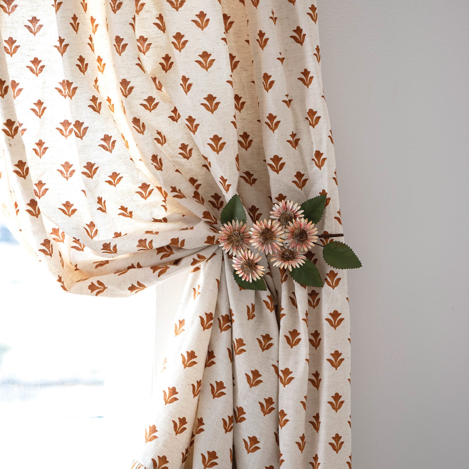 Metal Toleware Curtain Tiebacks with Flowers- Pair