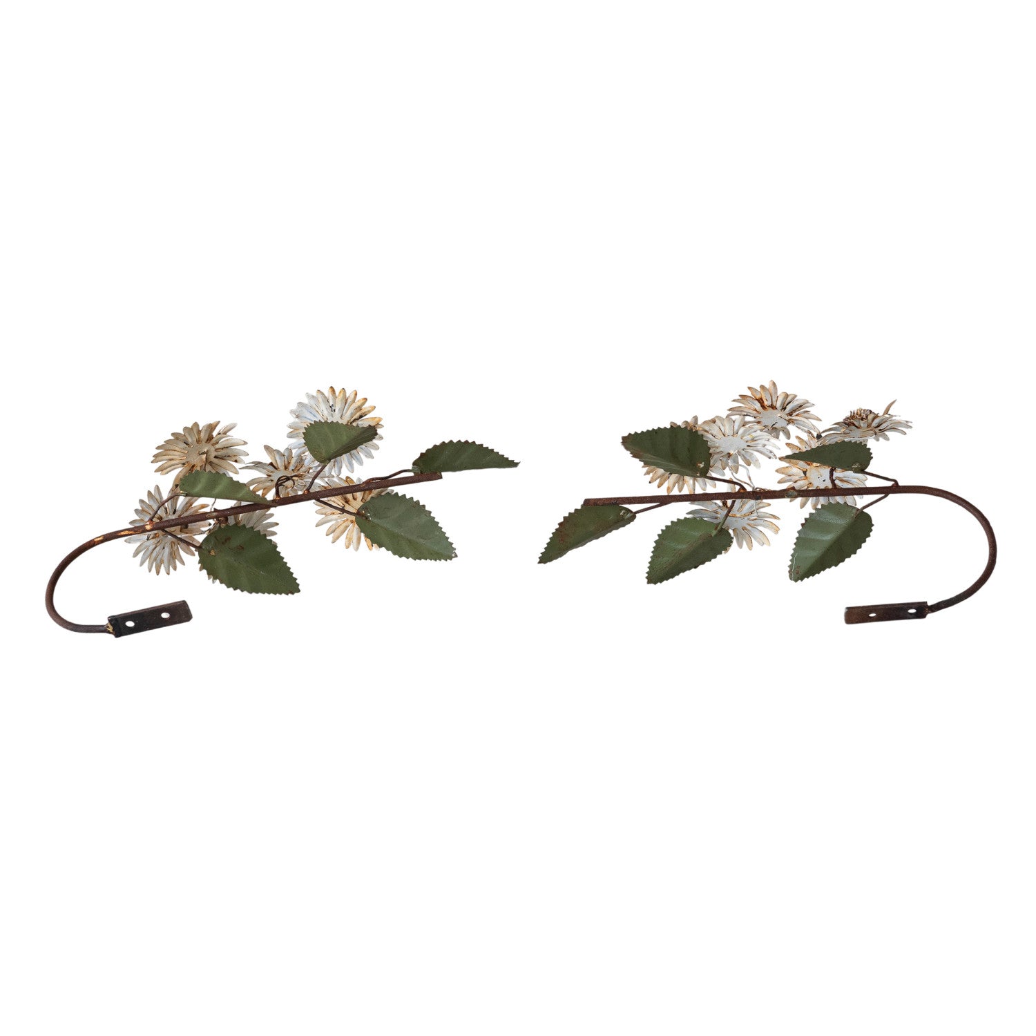 Metal Toleware Curtain Tiebacks with Flowers- Pair
