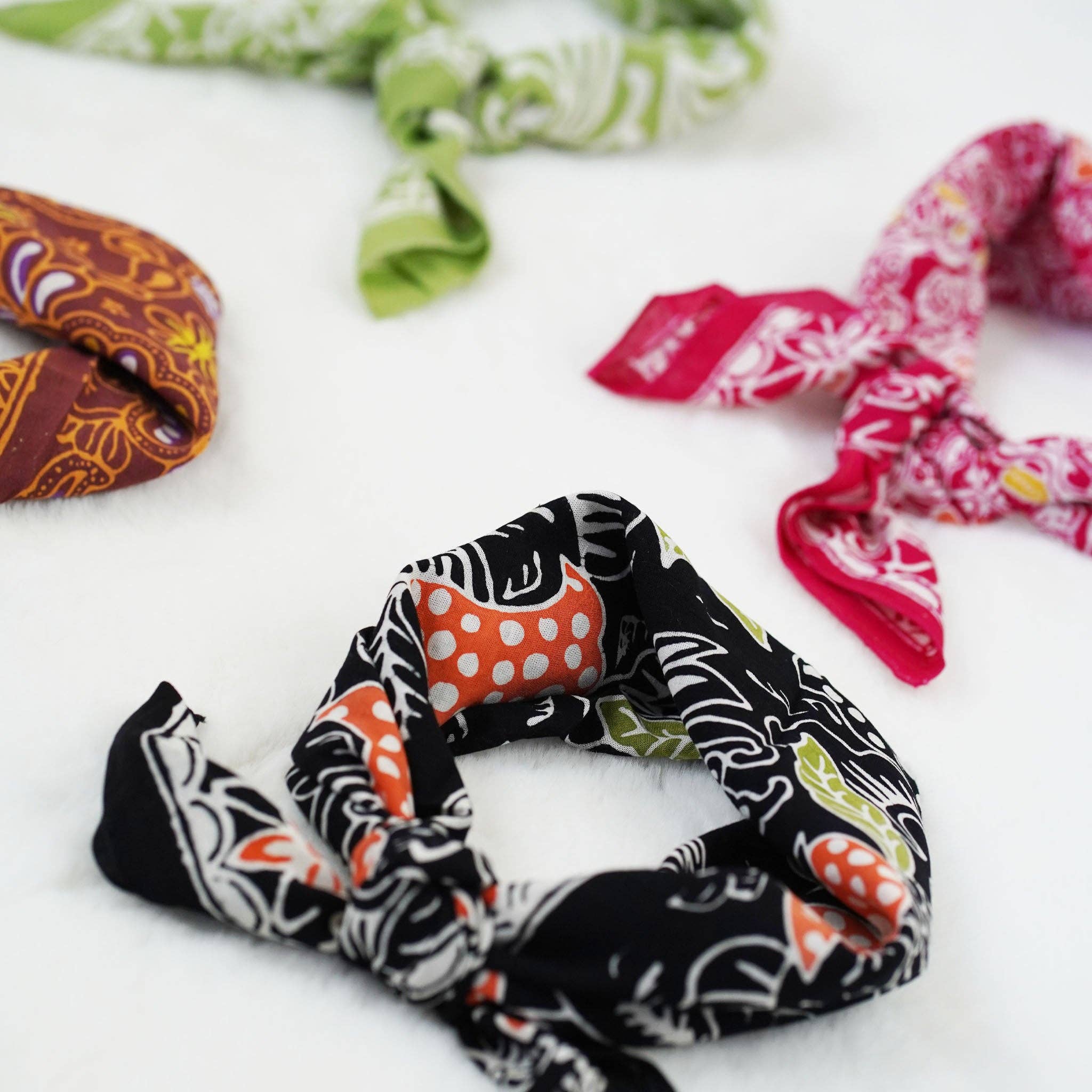 Hand Dyed Batik Bandana, 100% Soft Cotton, Dusk Petals, Black, Orange