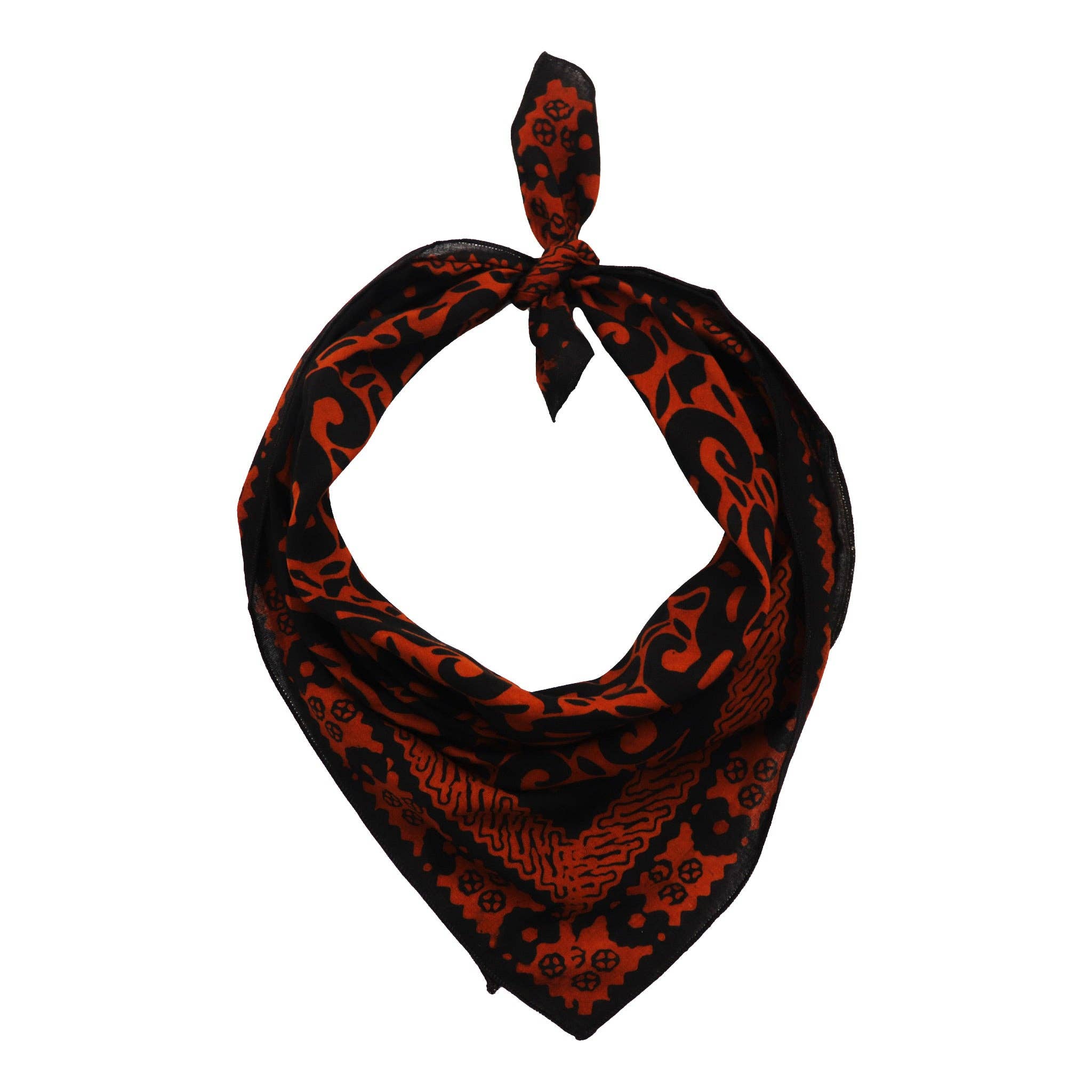 Hand Dyed Batik Bandana, 100% Soft Cotton, Panther Paws, Black, Brown, Orange