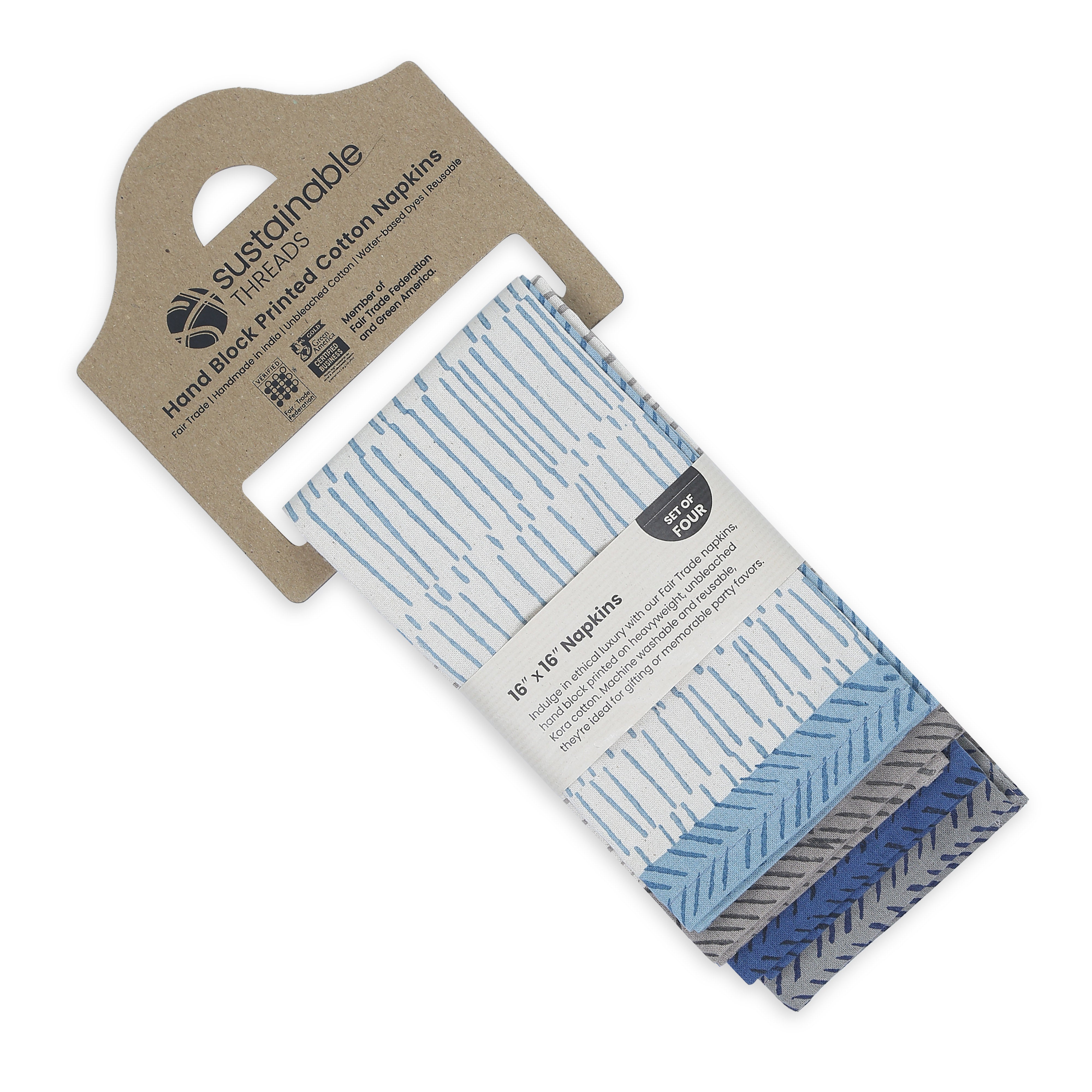Hand Block Printed Cotton Napkins, Set of 4 | 16″×16″ | Reverie