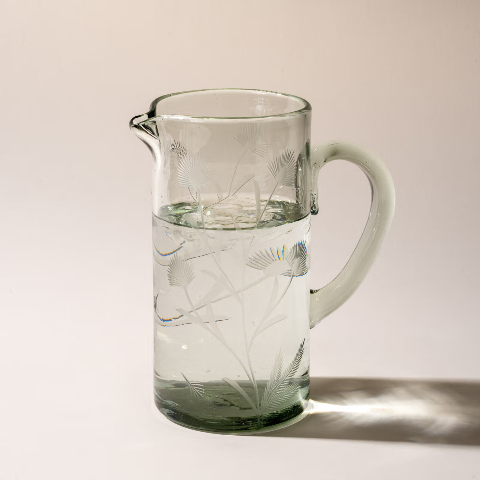 Etched Thistle Recycled Glass Pitcher