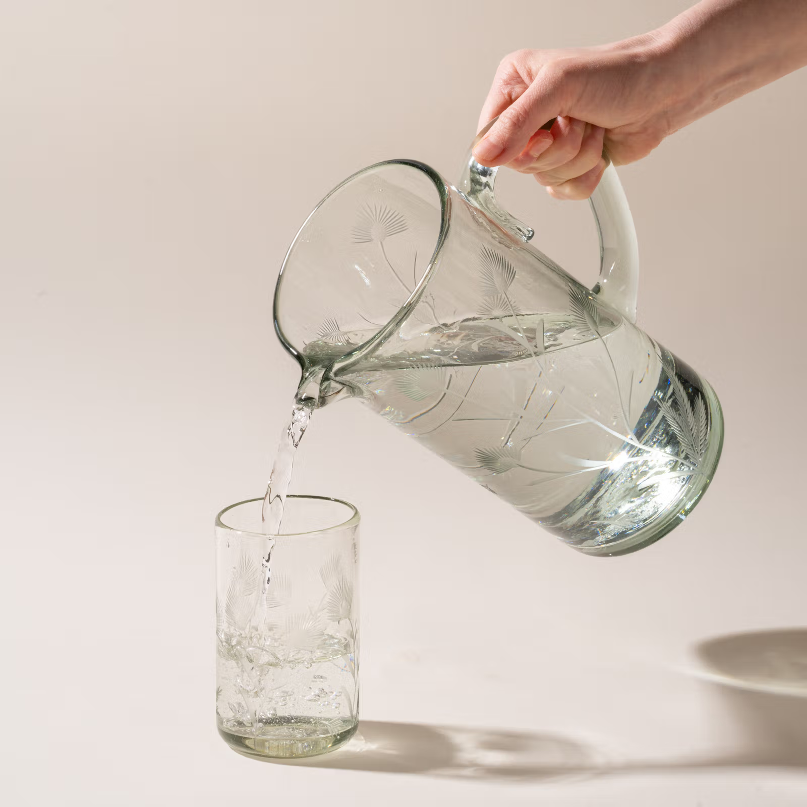 Etched Thistle Recycled Glass Pitcher