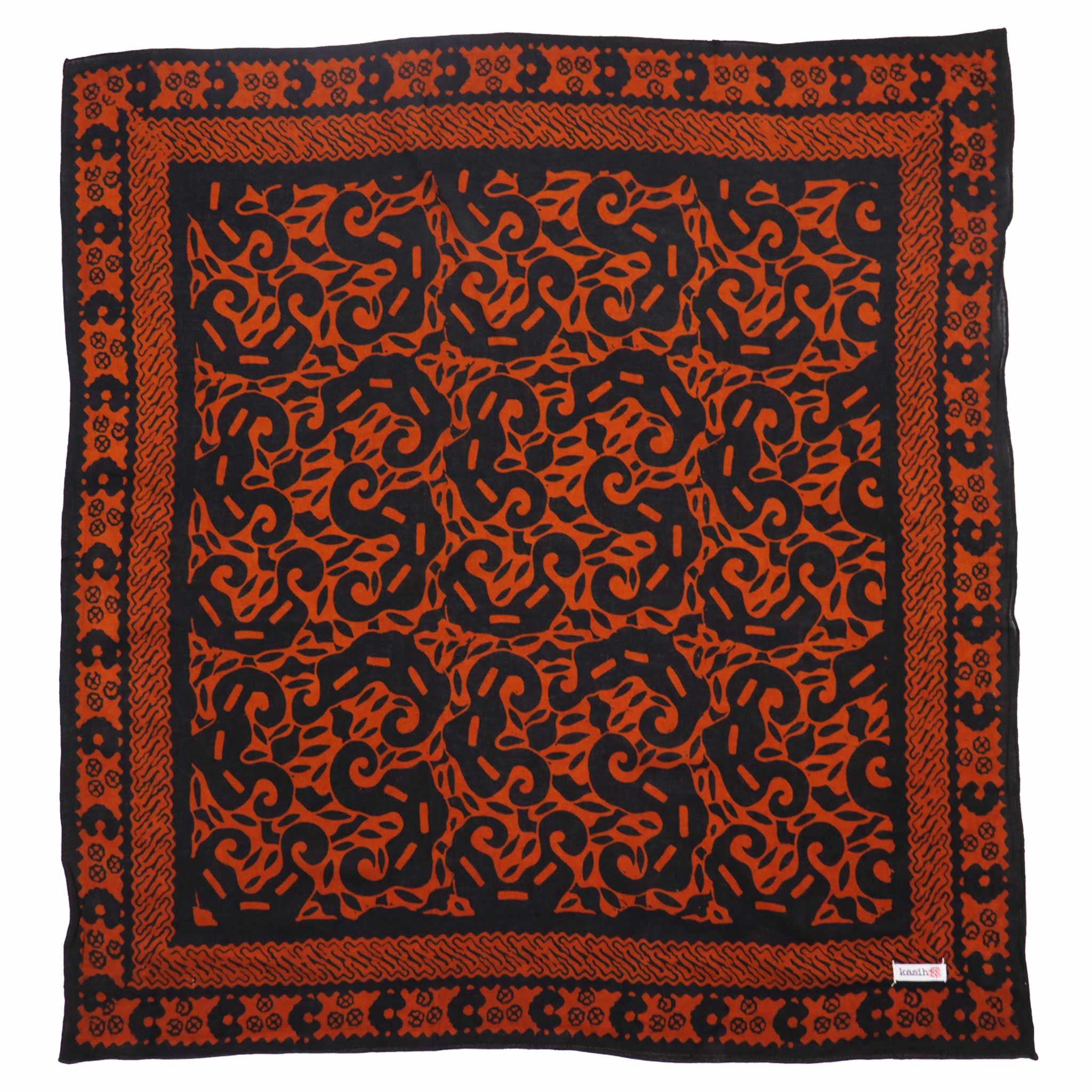 Hand Dyed Batik Bandana, 100% Soft Cotton, Panther Paws, Black, Brown, Orange
