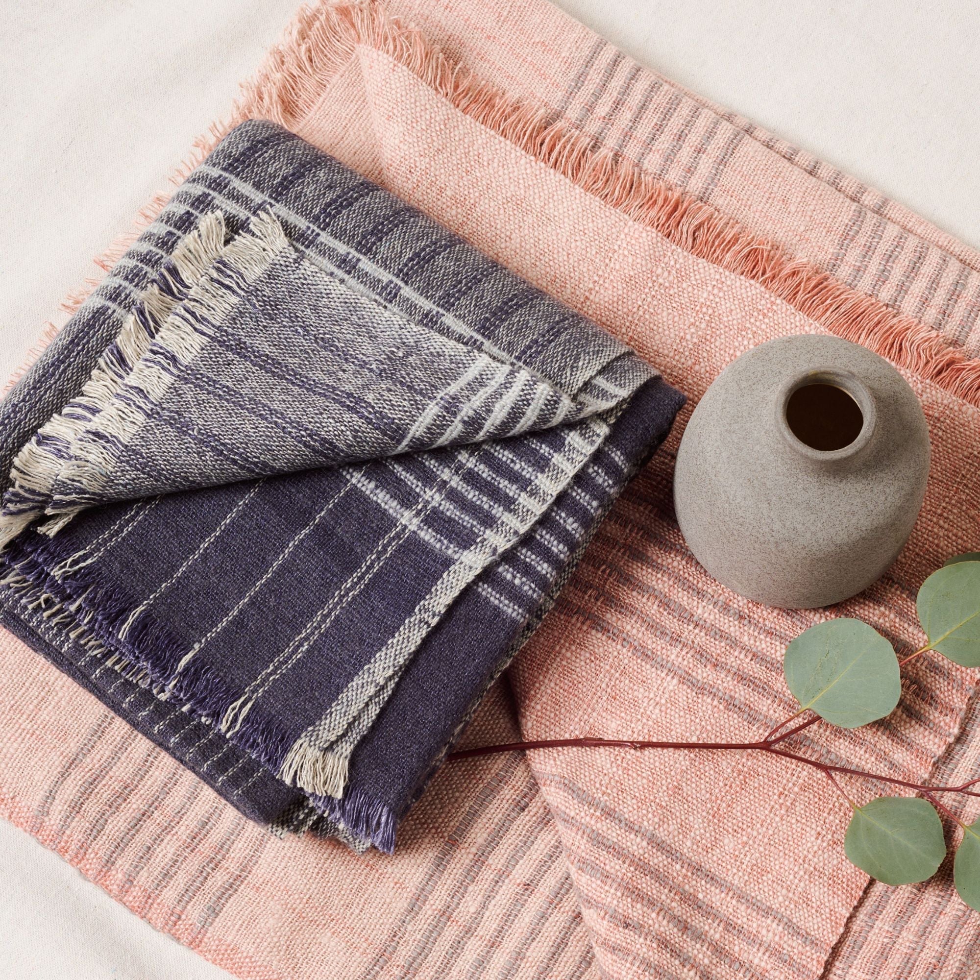 Alloy Dark Blue Stripes Pattern Soft Merino Linen Handloom Throw