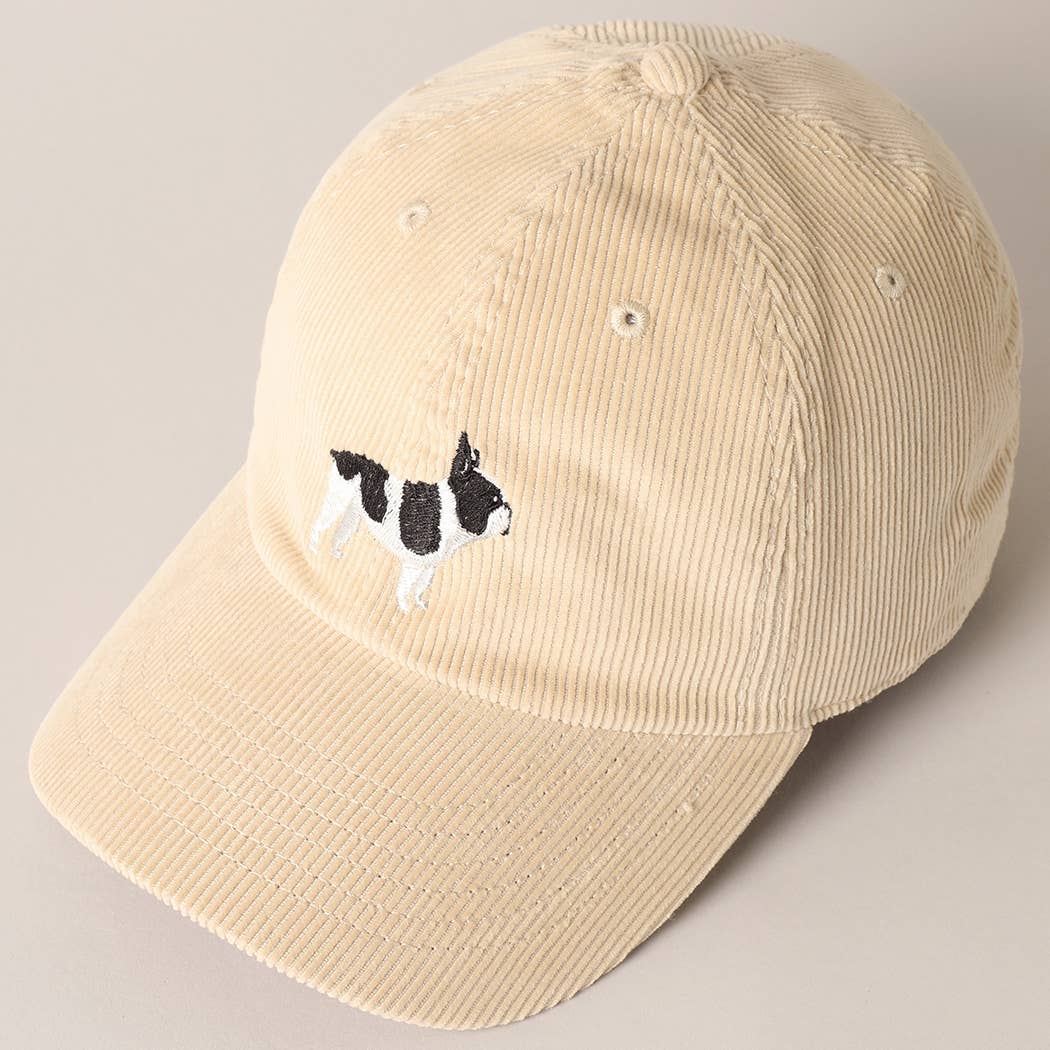 French Bulldog Embroidered Corduroy Baseball Cap