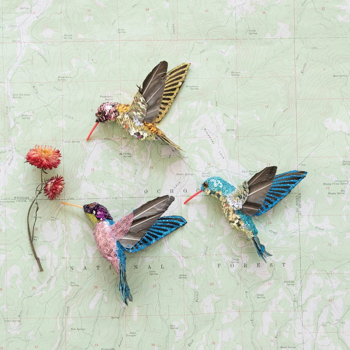 Hummingbird Ornament with Sequins & Glitter - 3 Styles