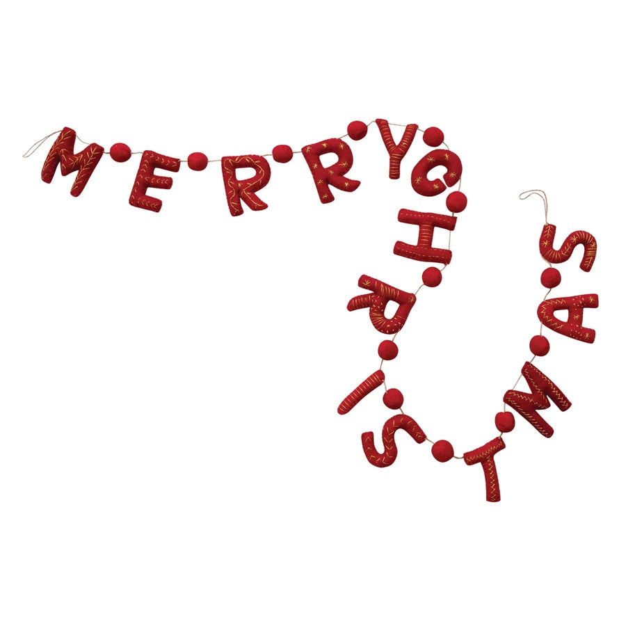 Handmade Wool Felt Merry Christmas Garland
