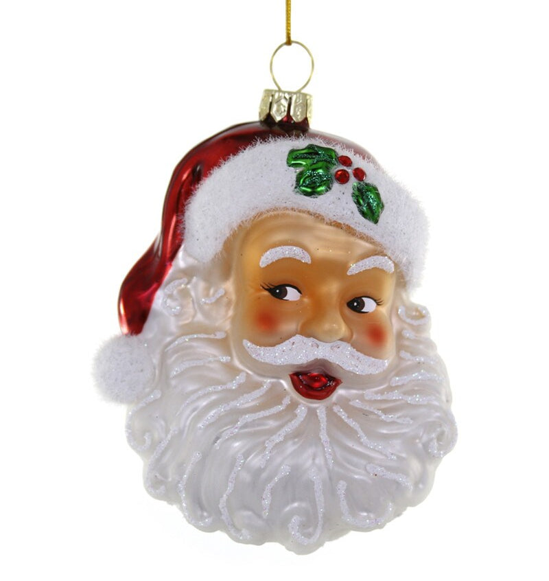 Retro Santa Glass Ornament - Red