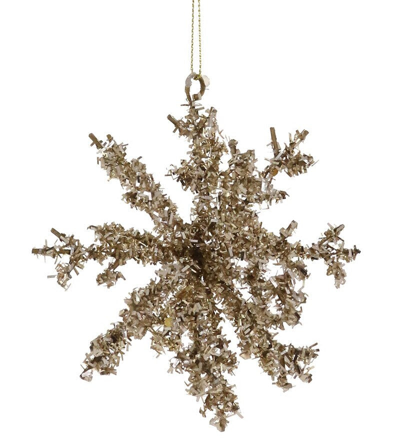 Tinsel Snowflake Ornament, Gold