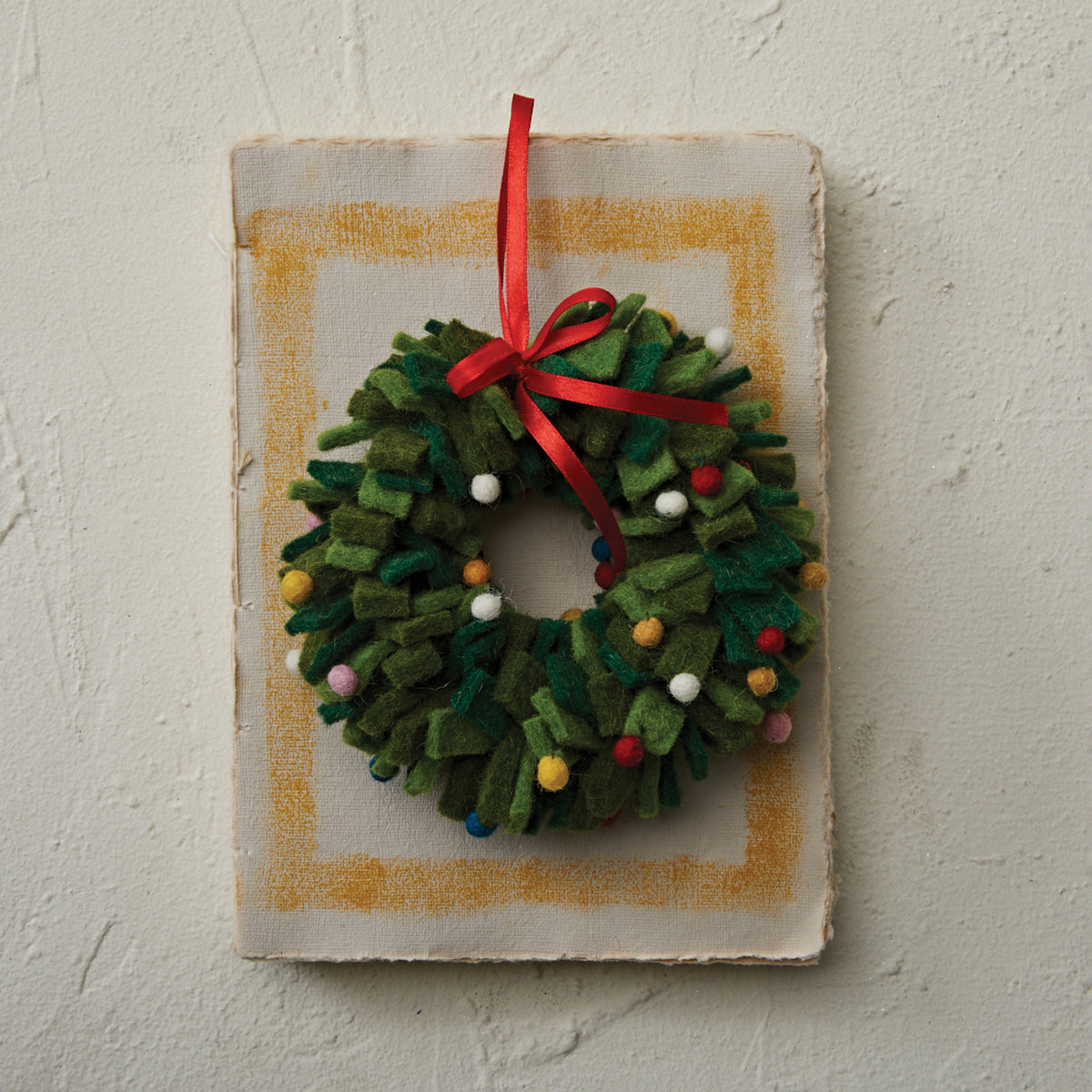 Wool Felt Wreath Ornament with Poms