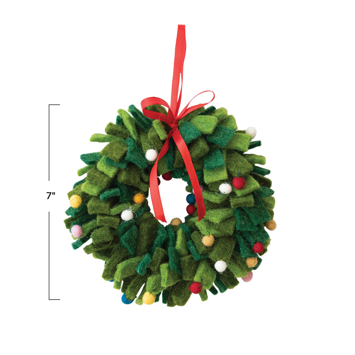 Wool Felt Wreath Ornament with Poms