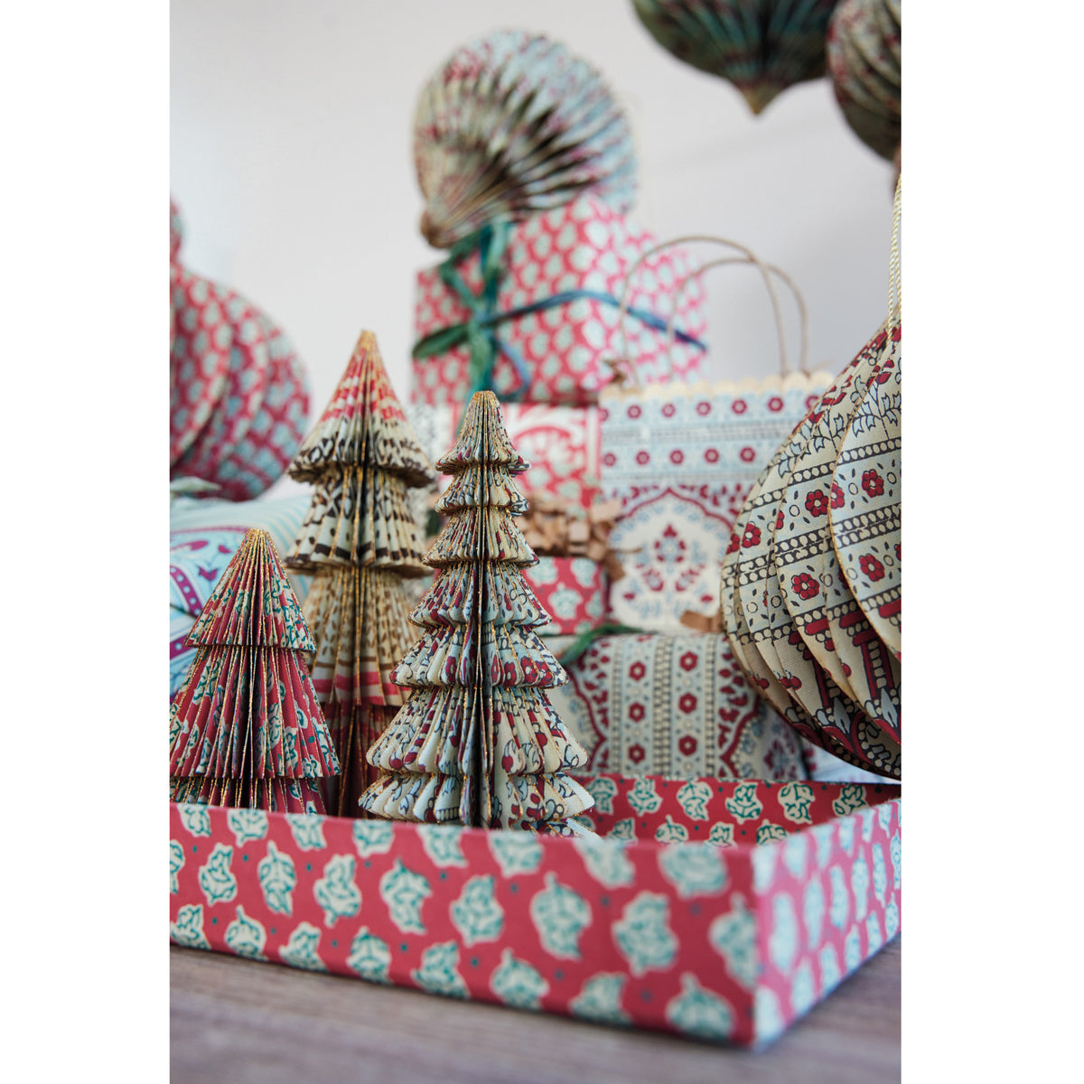 Recycled Block Printed Paper Folding Trees