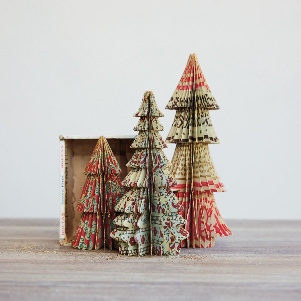 Recycled Block Printed Paper Folding Trees