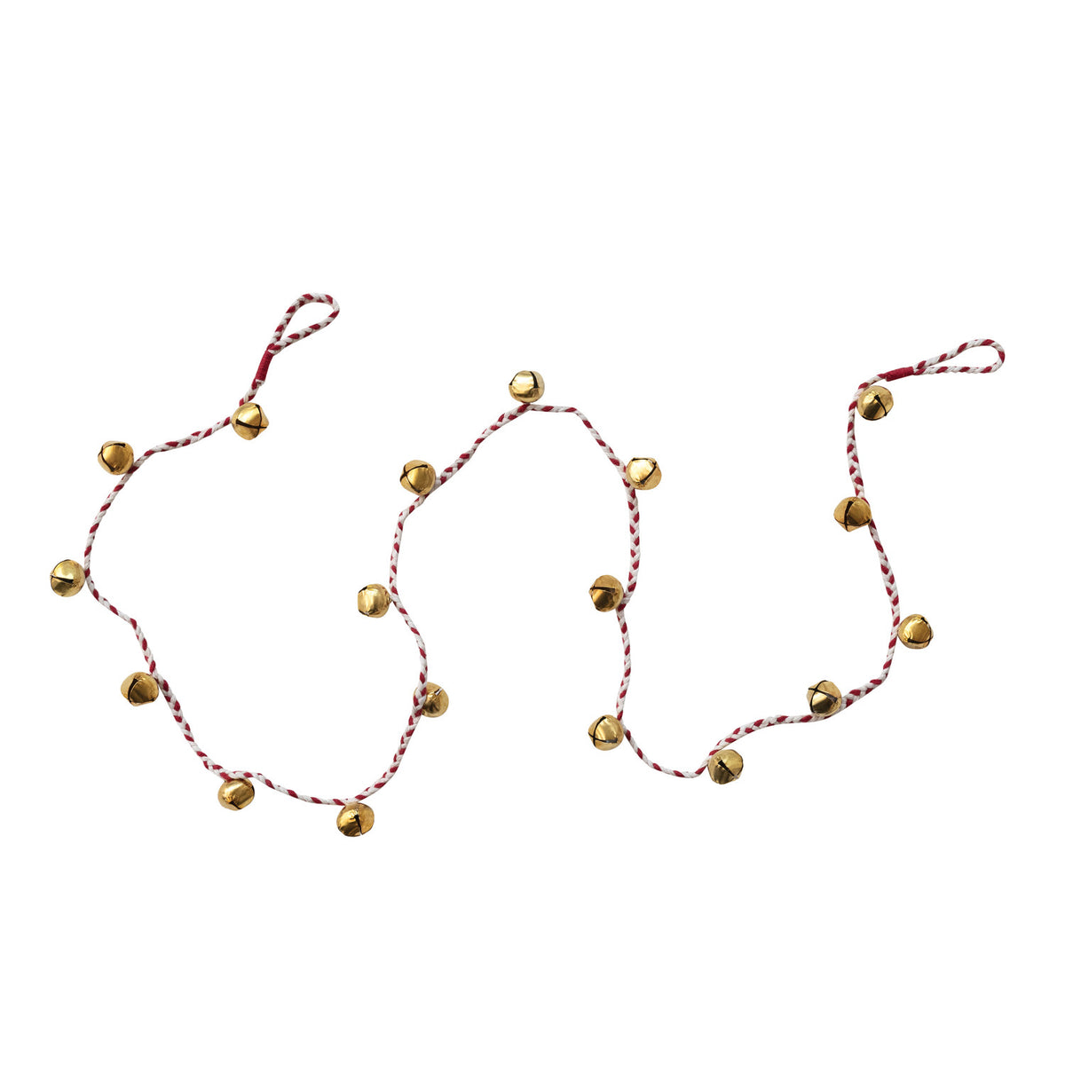 Gold Jingle Bell Garland on Red & White Cord