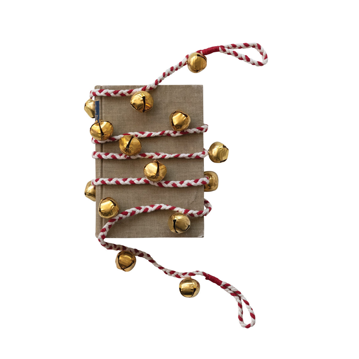 Gold Jingle Bell Garland on Red & White Cord